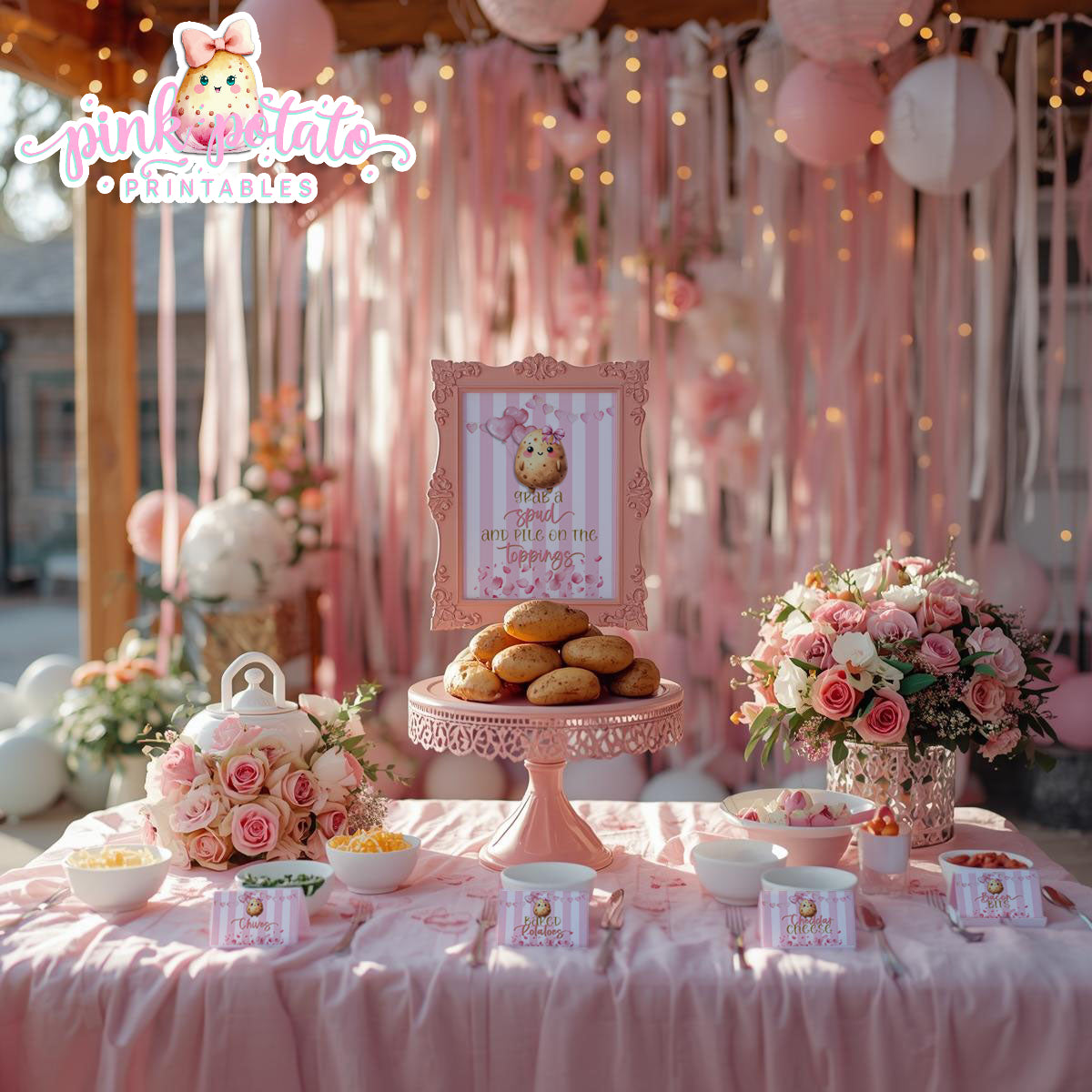 Pink Valentine-Baked Potato Bar-Signs & Buffet Cards-Tent Cards-8x10 & 5x7 Signs (2)-Valentine's Day-Buffet-Valentine's Party-PREFILLED PDF-EDITABLE IN CORJL ONLY-INSTANT DOWNLOAD
