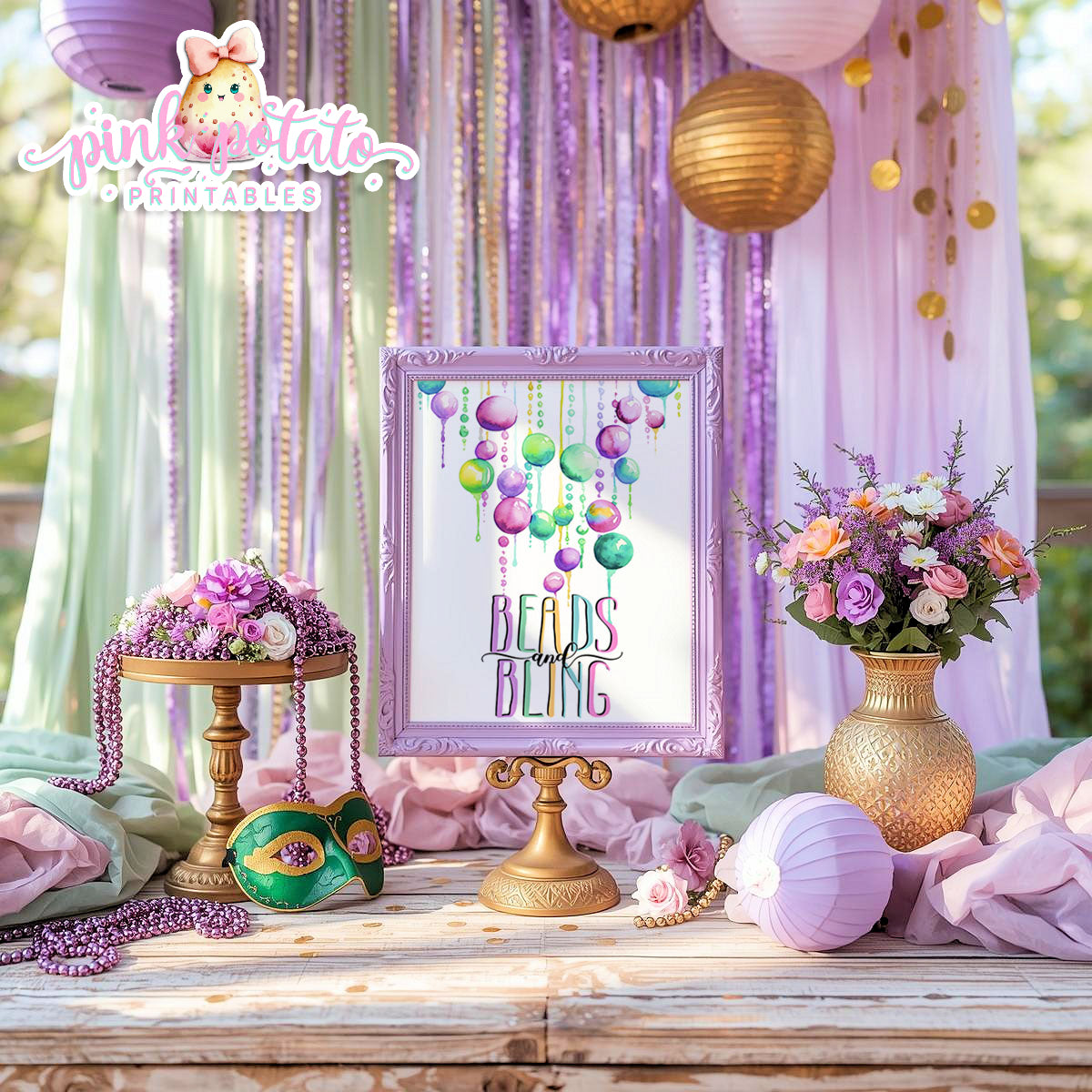Mardi Gras-Party Signs-Mardi Gras Sign-Beads and Bling Sign-Mardi Gras Theme-Fat Tuesday-Party Printable-Digital-INSTANT DOWNLOAD