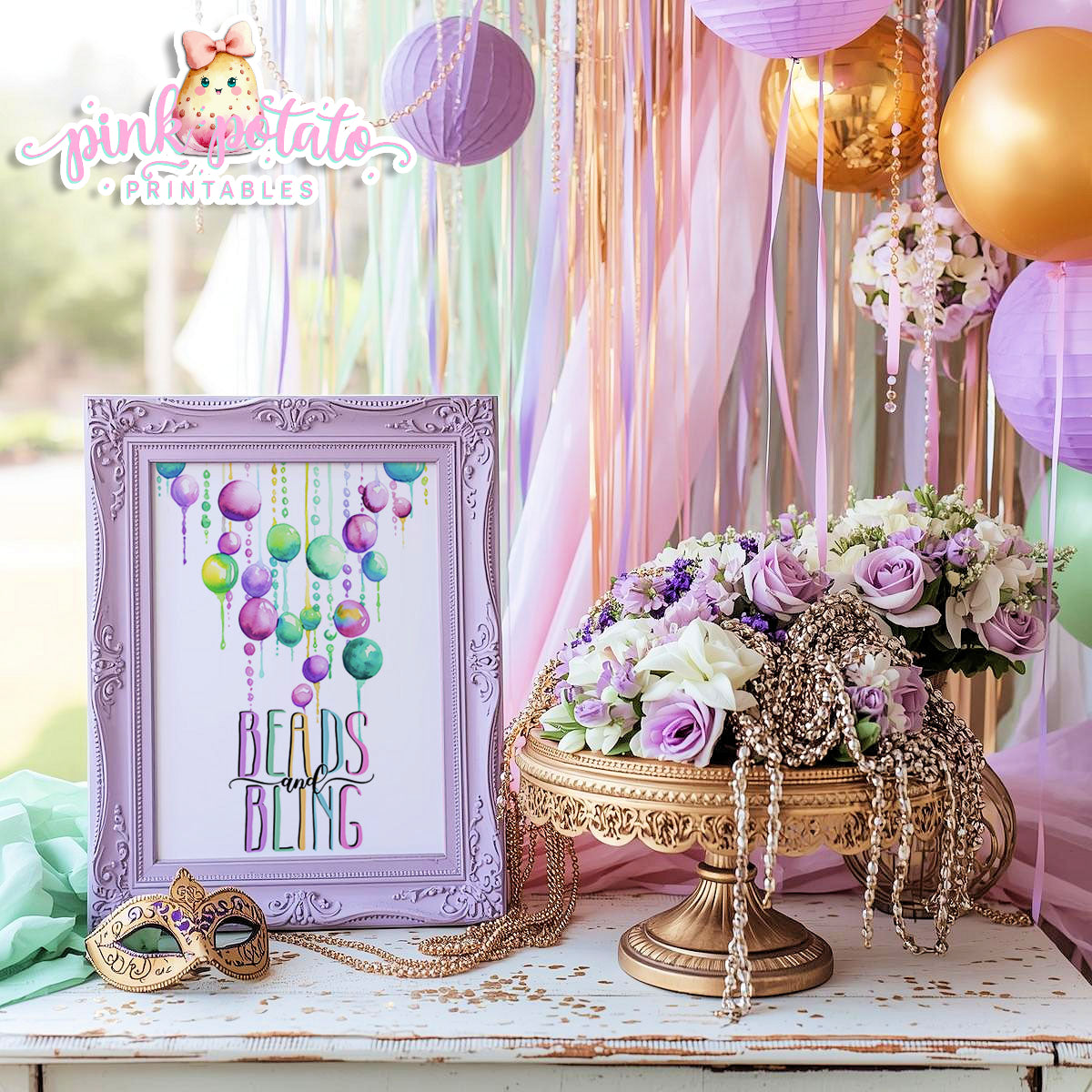 Mardi Gras-Party Signs-Mardi Gras Sign-Beads and Bling Sign-Mardi Gras Theme-Fat Tuesday-Party Printable-Digital-INSTANT DOWNLOAD