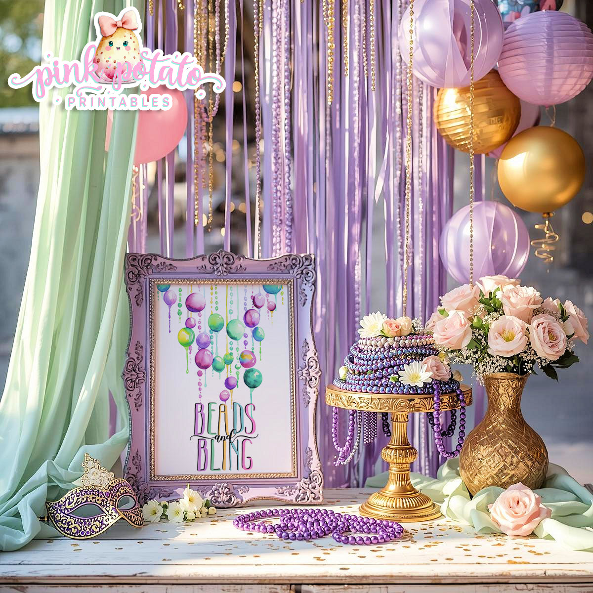 Mardi Gras-Party Signs-Mardi Gras Sign-Beads and Bling Sign-Mardi Gras Theme-Fat Tuesday-Party Printable-Digital-INSTANT DOWNLOAD