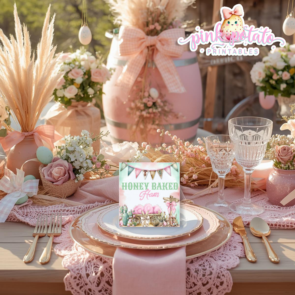 Bunny Trails-Editable Buffet Cards-Completely Editable in CORJL ONLY-Western Easter-Place Cards-Customize Tent Cards-Easter Sunday-Happy Easter-Easter Buffet-Cowgirl-Cowboy-Customize-INSTANT DOWNLOAD