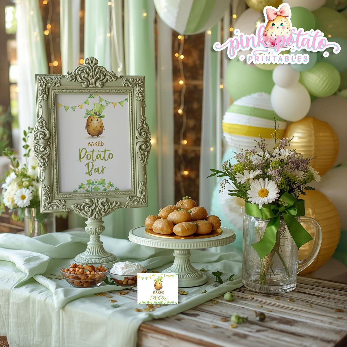 St. Paddy's Day-Baked Potato Bar Sign & Buffet Cards-Edit in Corjl Only-St. Patrick's Day Theme-Party Printable-Digital-INSTANT DOWNLOAD