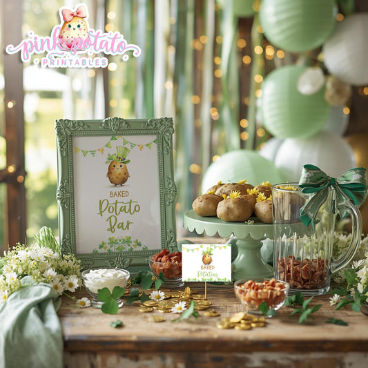 St. Paddy's Day-Baked Potato Bar Sign & Buffet Cards-Edit in Corjl Only-St. Patrick's Day Theme-Party Printable-Digital-INSTANT DOWNLOAD