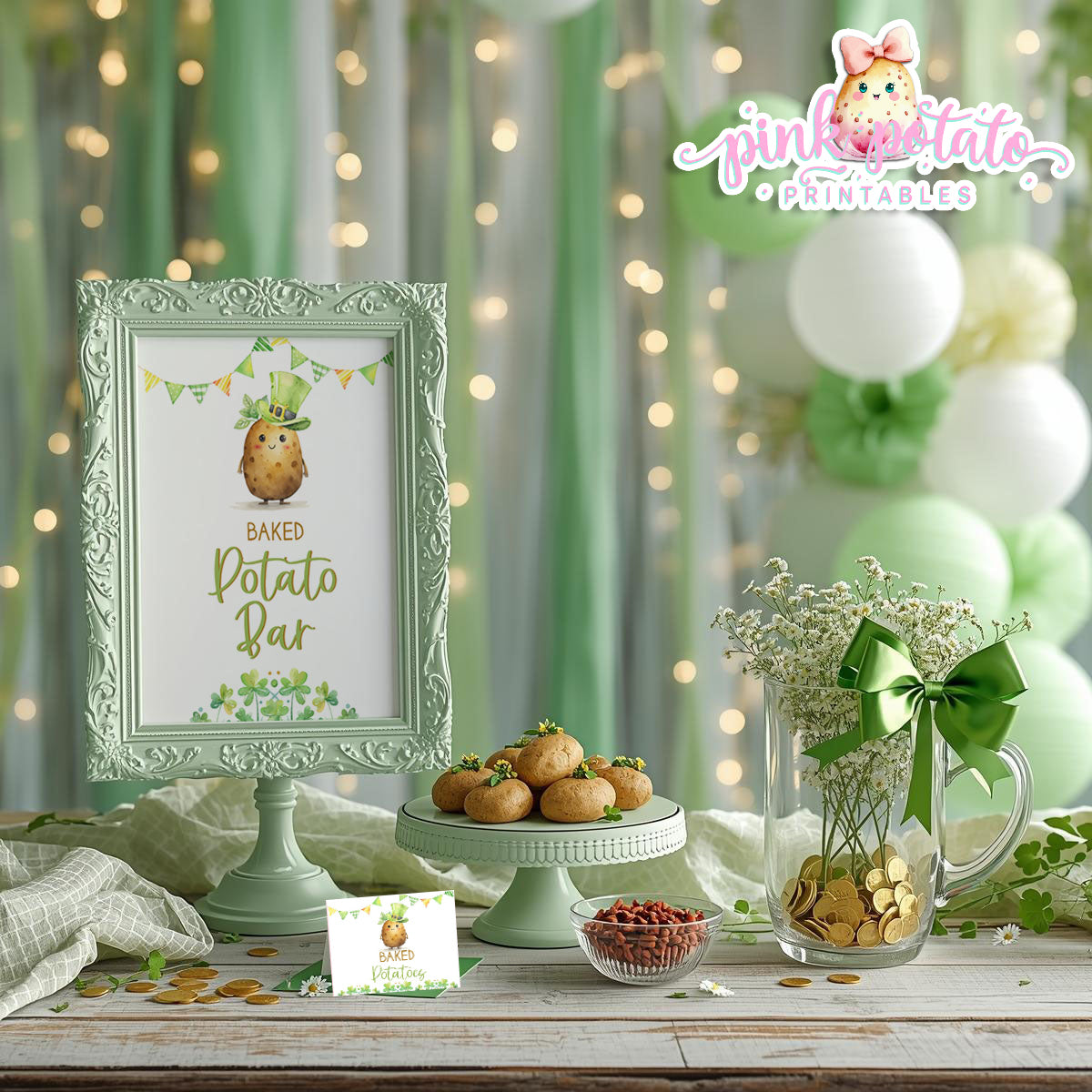 St. Paddy's Day-Baked Potato Bar Sign & Buffet Cards-Edit in Corjl Only-St. Patrick's Day Theme-Party Printable-Digital-INSTANT DOWNLOAD