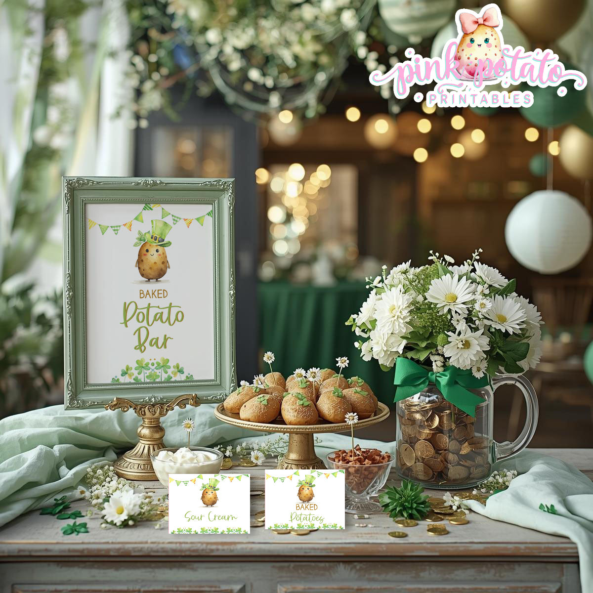 St. Paddy's Day-Baked Potato Bar Sign & Buffet Cards-Edit in Corjl Only-St. Patrick's Day Theme-Party Printable-Digital-INSTANT DOWNLOAD