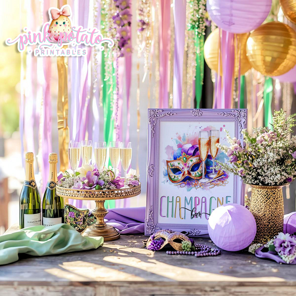 Mardi Gras-Party Signs-Champagne Bar Sign-Wine Bar Sign-Mardi Gras Theme-Fat Tuesday-Buffet Signs-Party Printable-Digital-INSTANT DOWNLOAD