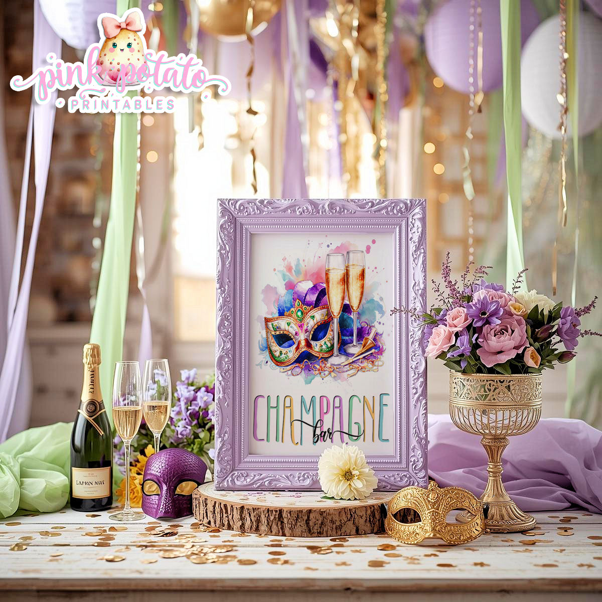 Mardi Gras-Party Signs-Champagne Bar Sign-Wine Bar Sign-Mardi Gras Theme-Fat Tuesday-Buffet Signs-Party Printable-Digital-INSTANT DOWNLOAD