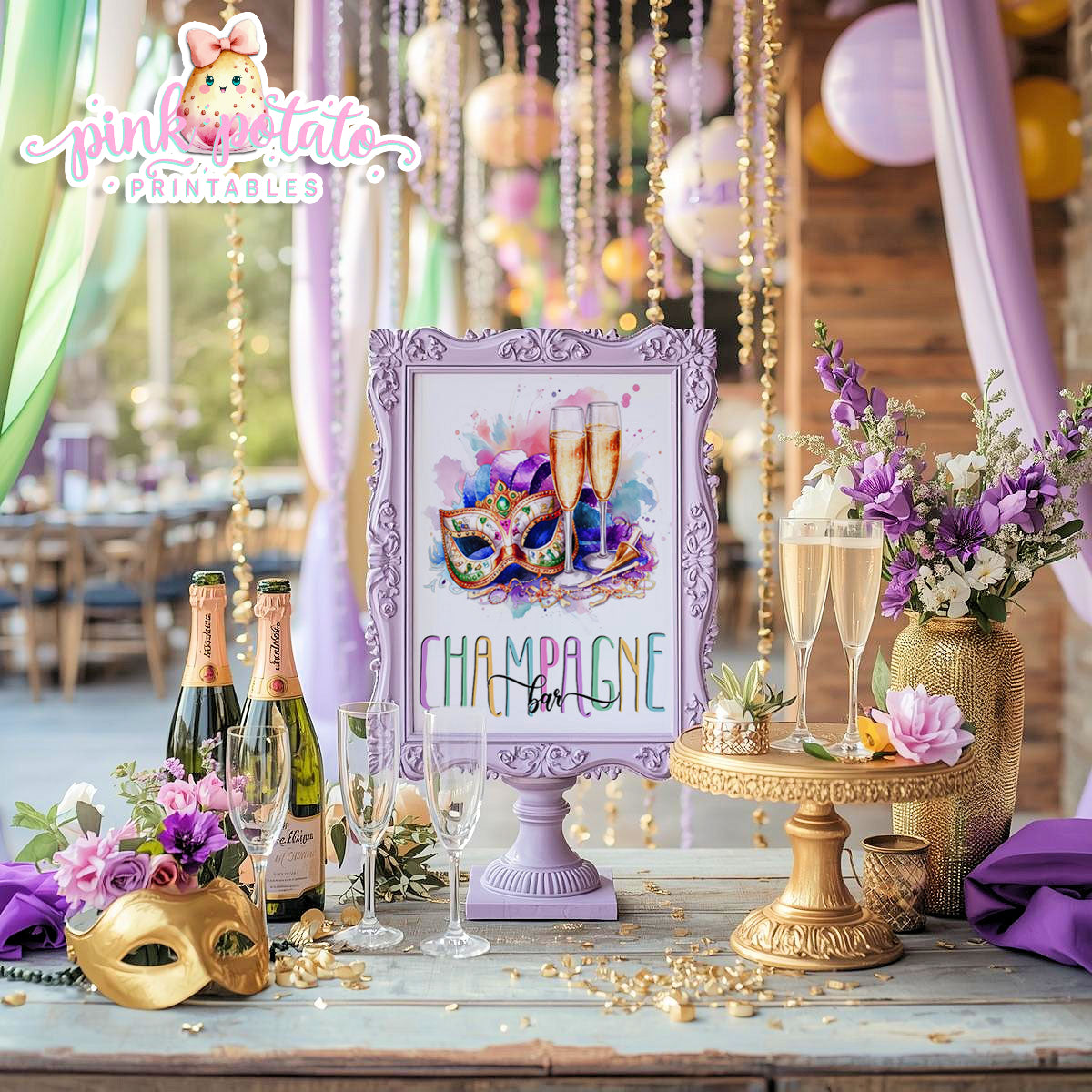 Mardi Gras-Party Signs-Champagne Bar Sign-Wine Bar Sign-Mardi Gras Theme-Fat Tuesday-Buffet Signs-Party Printable-Digital-INSTANT DOWNLOAD