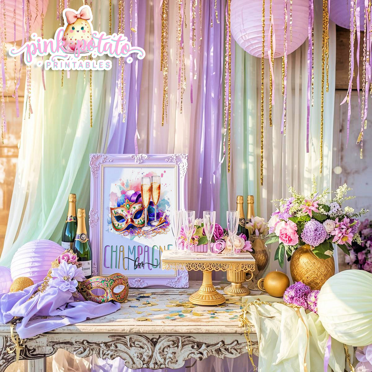 Mardi Gras-Party Signs-Champagne Bar Sign-Wine Bar Sign-Mardi Gras Theme-Fat Tuesday-Buffet Signs-Party Printable-Digital-INSTANT DOWNLOAD