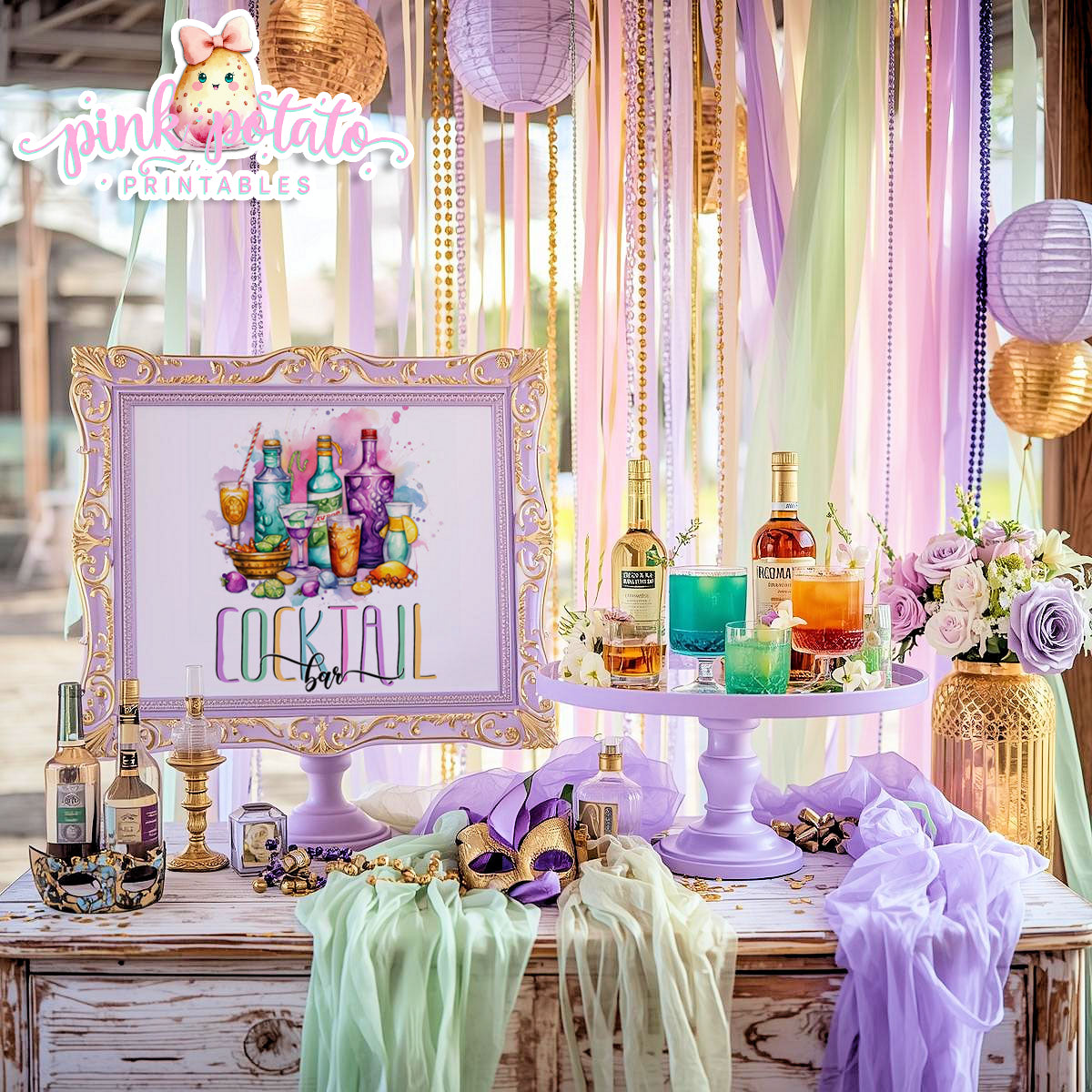 Mardi Gras-Party Signs-Cocktail Bar Sign-Drink Station Sign-Mardi Gras Theme-Fat Tuesday-Buffet Signs-Party Printable-Digital-INSTANT DOWNLOAD