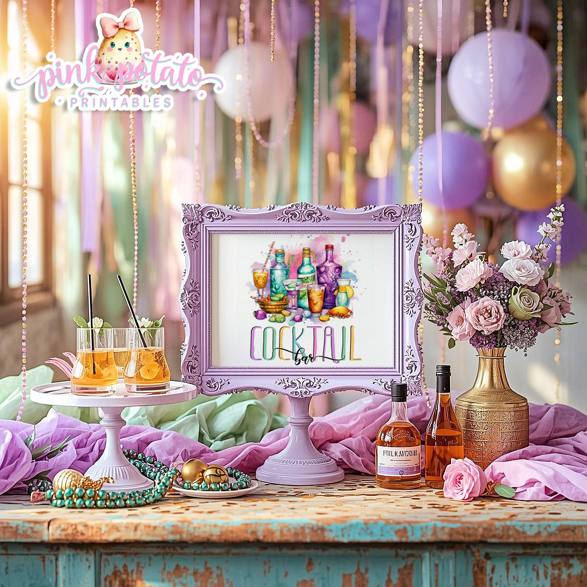 Mardi Gras-Party Signs-Cocktail Bar Sign-Drink Station Sign-Mardi Gras Theme-Fat Tuesday-Buffet Signs-Party Printable-Digital-INSTANT DOWNLOAD