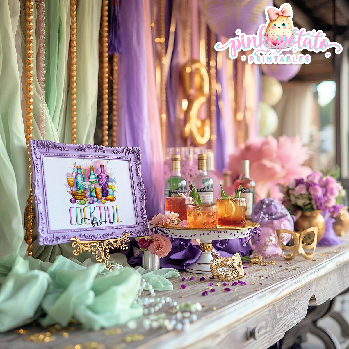 Mardi Gras-Party Signs-Cocktail Bar Sign-Drink Station Sign-Mardi Gras Theme-Fat Tuesday-Buffet Signs-Party Printable-Digital-INSTANT DOWNLOAD