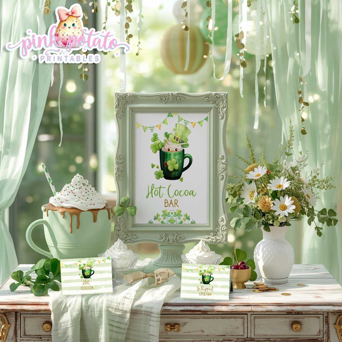 St. Paddy's Day-FREE Hot Cocoa Bar Sign & Buffet Cards-Edit in Corjl Only-St. Patrick's Day Theme-Party Printable-Digital-INSTANT DOWNLOAD