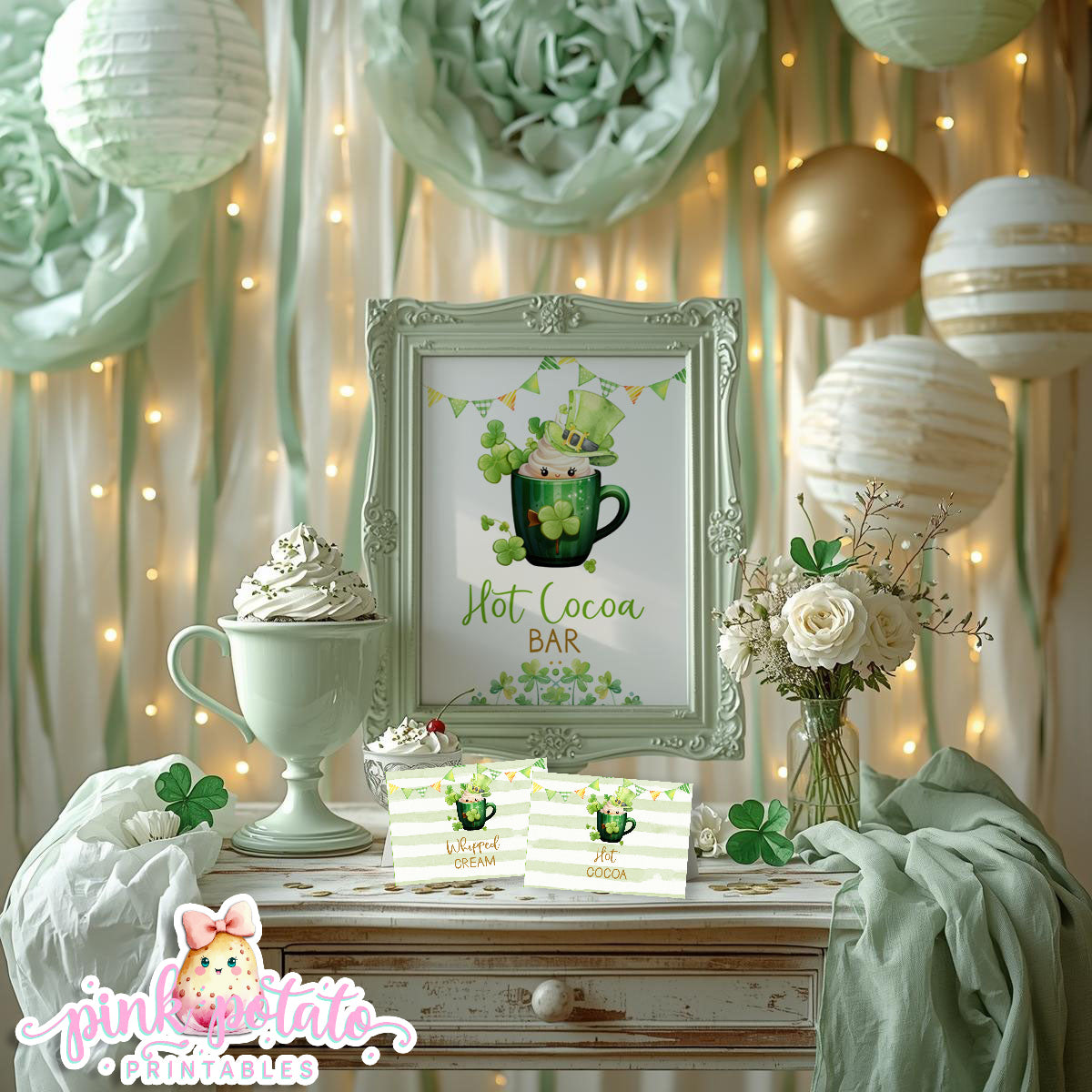 St. Paddy's Day-FREE Hot Cocoa Bar Sign & Buffet Cards-Edit in Corjl Only-St. Patrick's Day Theme-Party Printable-Digital-INSTANT DOWNLOAD