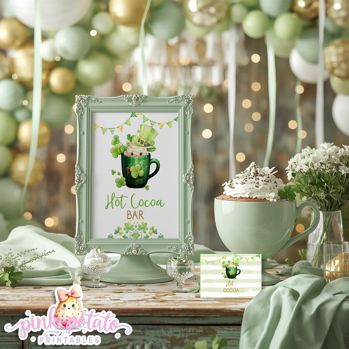 St. Paddy's Day-FREE Hot Cocoa Bar Sign & Buffet Cards-Edit in Corjl Only-St. Patrick's Day Theme-Party Printable-Digital-INSTANT DOWNLOAD