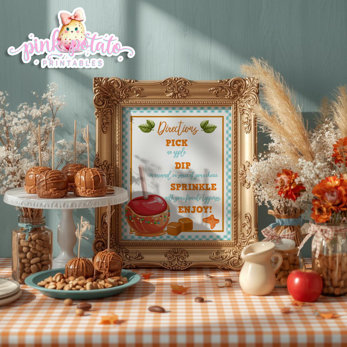 Caramel Apple-Caramel Apple Bar Directions-Buffet Bar How To-Toffee Apple-Caramel Apple Bar-Prefilled Directions-Digital-INSTANT DOWNLOAD