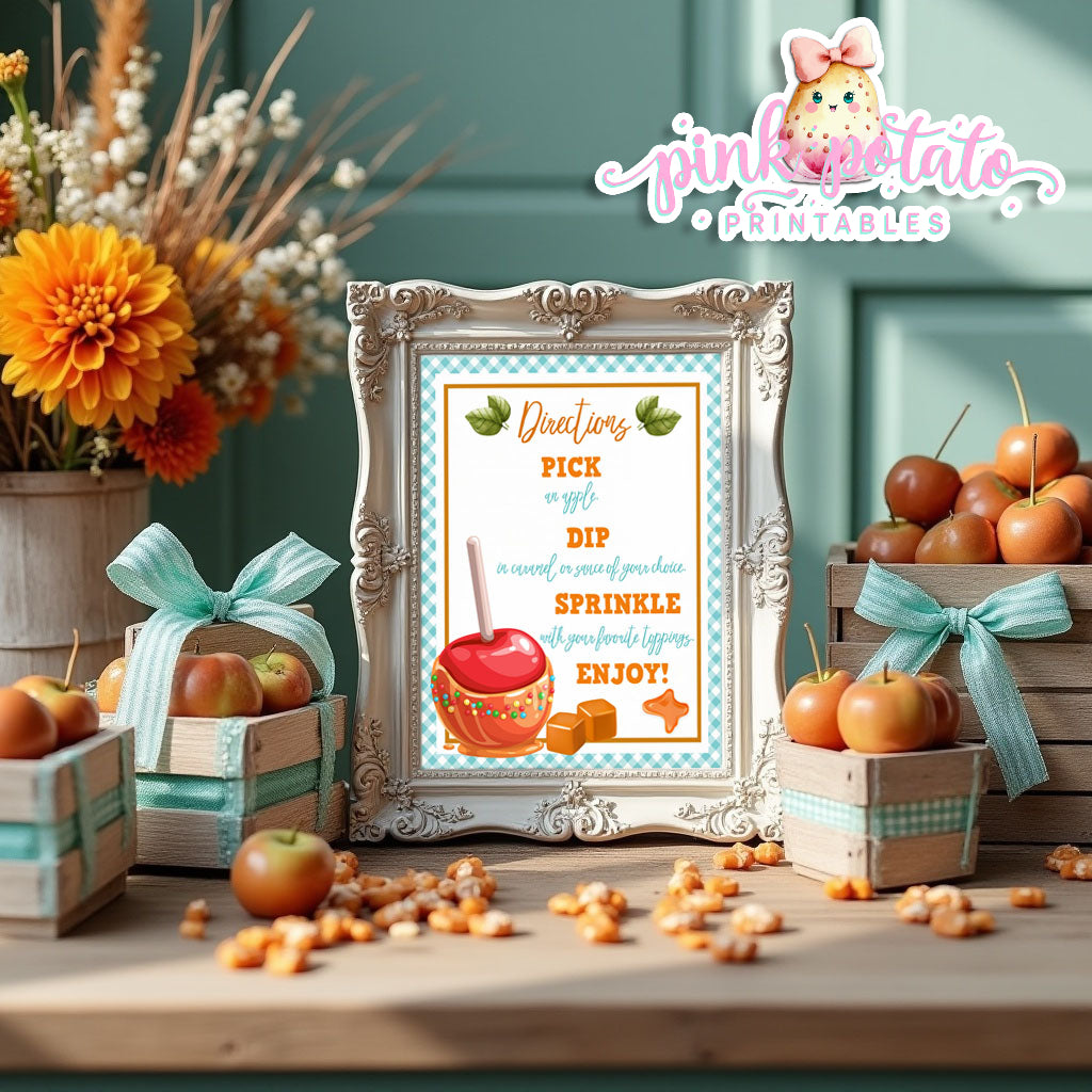 Caramel Apple-Caramel Apple Bar Directions-Buffet Bar How To-Toffee Apple-Caramel Apple Bar-Prefilled Directions-Digital-INSTANT DOWNLOAD