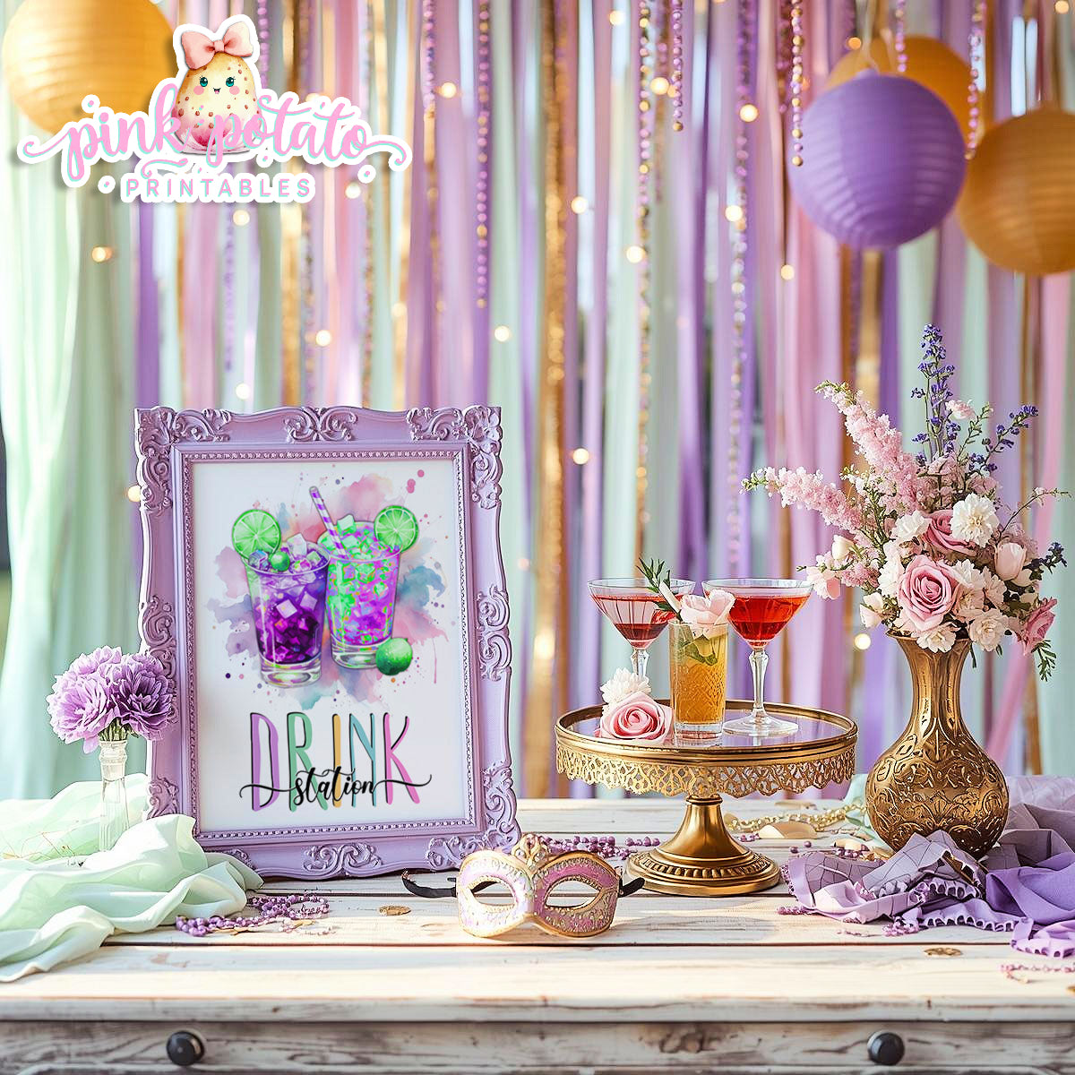 Mardi Gras-Party Signs-Buffet Signs-Food Table Sign-Drink Station Sign-Mardi Gras Theme-Fat Tuesday-Party Printable-Digital-INSTANT DOWNLOAD