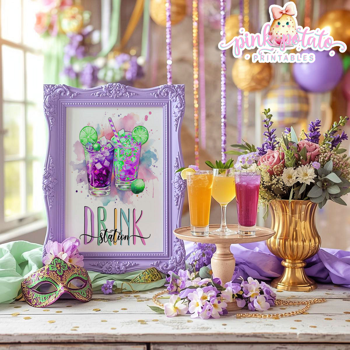 Mardi Gras-Party Signs-Buffet Signs-Food Table Sign-Drink Station Sign-Mardi Gras Theme-Fat Tuesday-Party Printable-Digital-INSTANT DOWNLOAD