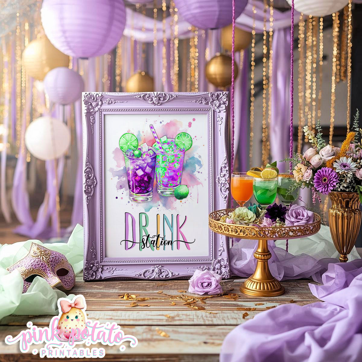 Mardi Gras-Party Signs-Buffet Signs-Food Table Sign-Drink Station Sign-Mardi Gras Theme-Fat Tuesday-Party Printable-Digital-INSTANT DOWNLOAD