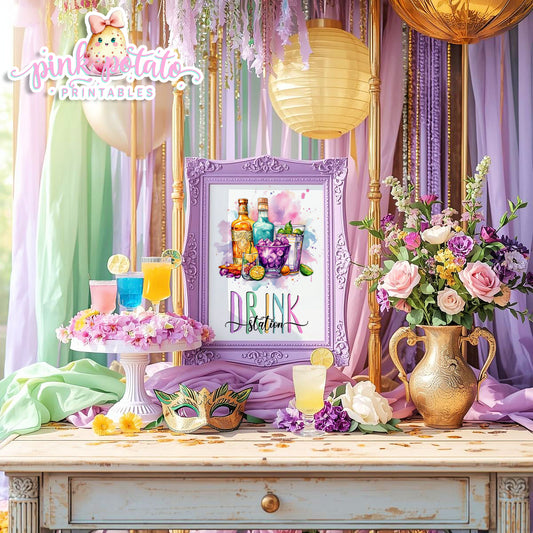 Mardi Gras-Party Signs-Cocktail Bar Sign-Drink Station Sign-Mardi Gras Theme-Fat Tuesday-Buffet Signs-Party Printable-Digital-INSTANT DOWNLOAD