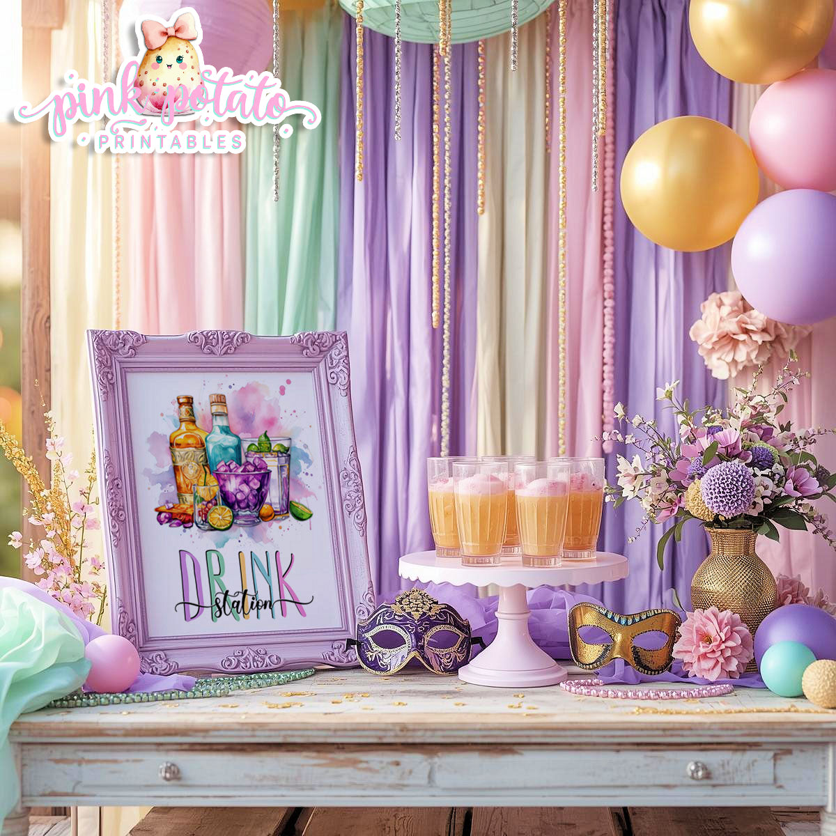 Mardi Gras-Party Signs-Cocktail Bar Sign-Drink Station Sign-Mardi Gras Theme-Fat Tuesday-Buffet Signs-Party Printable-Digital-INSTANT DOWNLOAD
