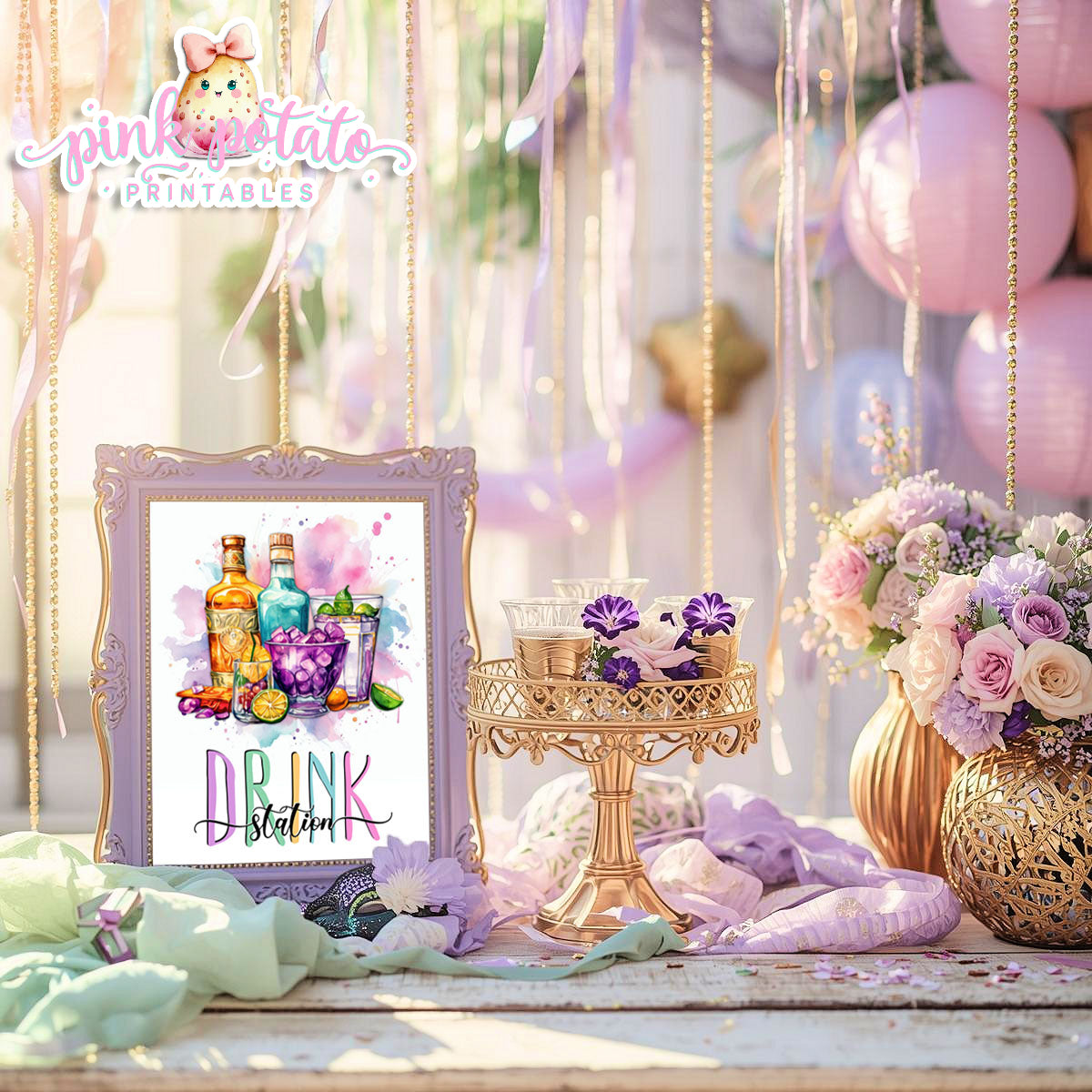 Mardi Gras-Party Signs-Cocktail Bar Sign-Drink Station Sign-Mardi Gras Theme-Fat Tuesday-Buffet Signs-Party Printable-Digital-INSTANT DOWNLOAD