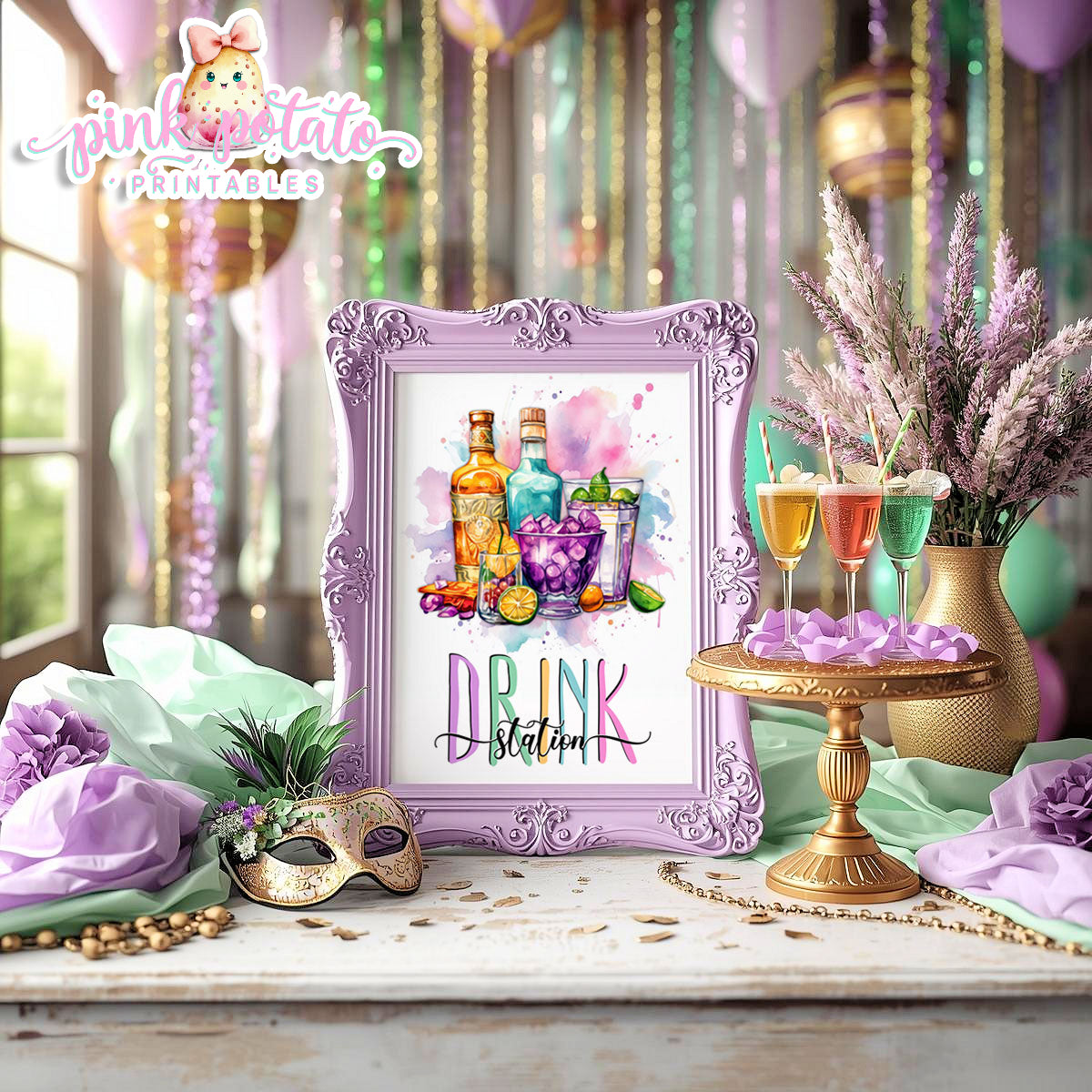 Mardi Gras-Party Signs-Cocktail Bar Sign-Drink Station Sign-Mardi Gras Theme-Fat Tuesday-Buffet Signs-Party Printable-Digital-INSTANT DOWNLOAD