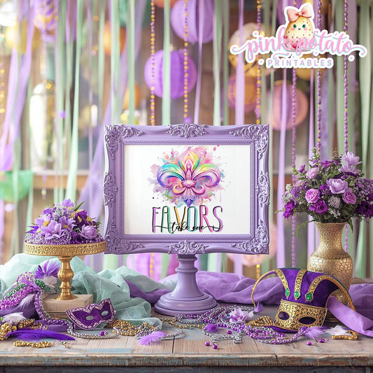 Mardi Gras-Party Signs-Favors Sign-Party Favor Sign-Mardi Gras Theme-Fat Tuesday-Party Printable-Digital-INSTANT DOWNLOAD