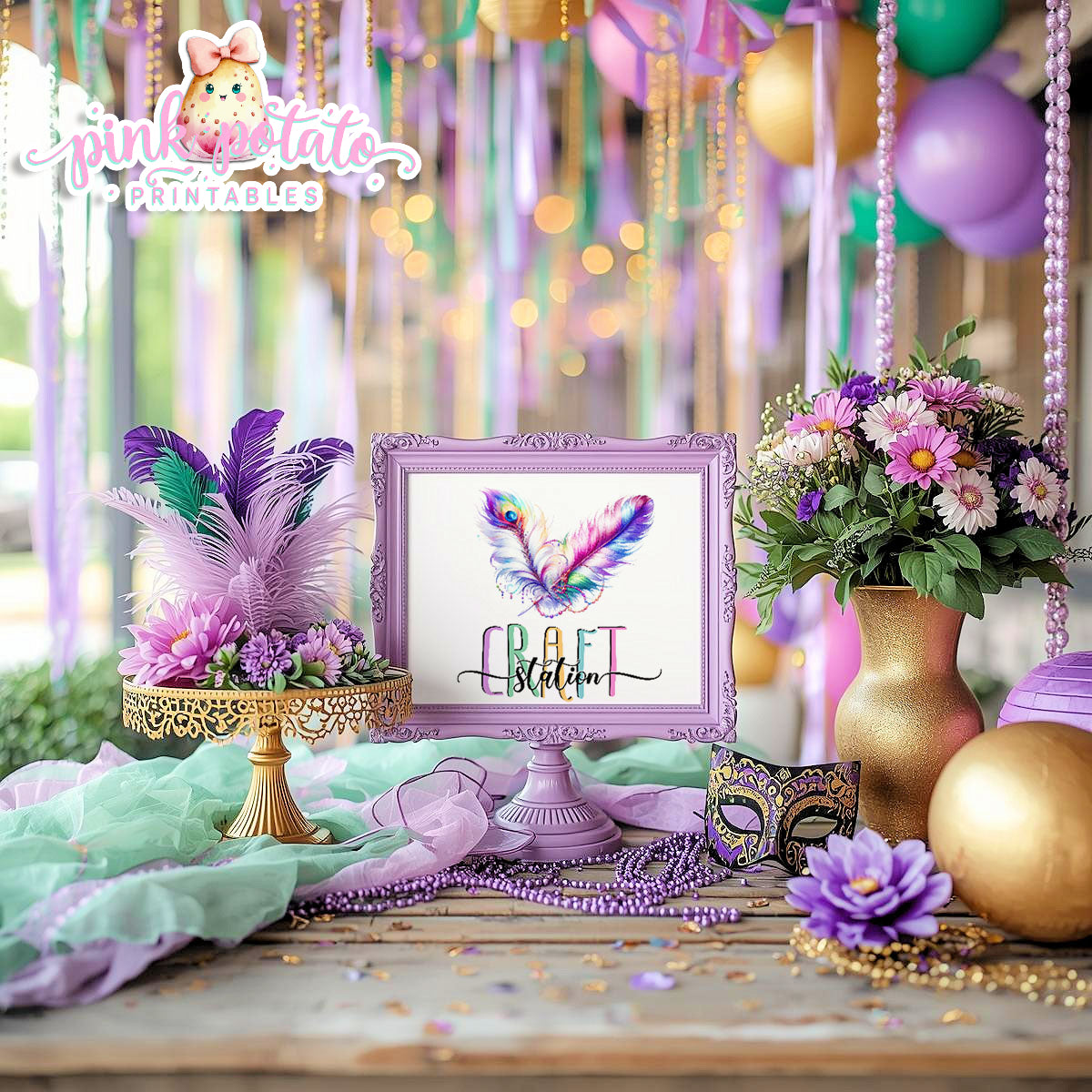 Mardi Gras-Party Signs-Craft Signs-Make Your Own Masks Sign-Mardi Gras Theme-Fat Tuesday-Party Printable-Digital-INSTANT DOWNLOAD
