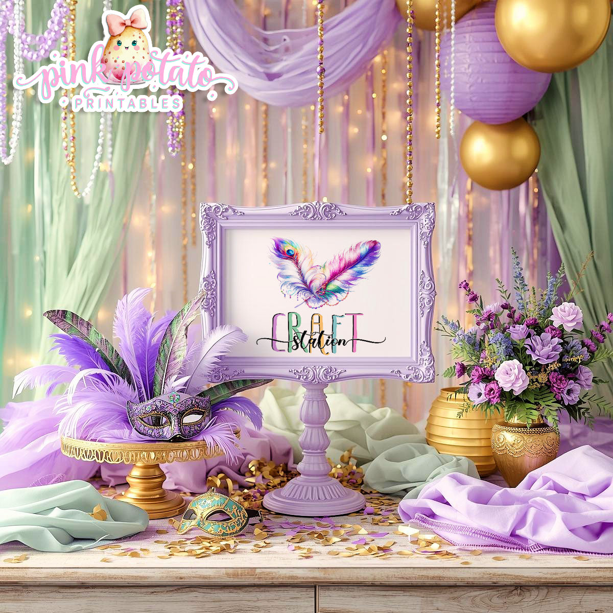 Mardi Gras-Party Signs-Craft Signs-Make Your Own Masks Sign-Mardi Gras Theme-Fat Tuesday-Party Printable-Digital-INSTANT DOWNLOAD