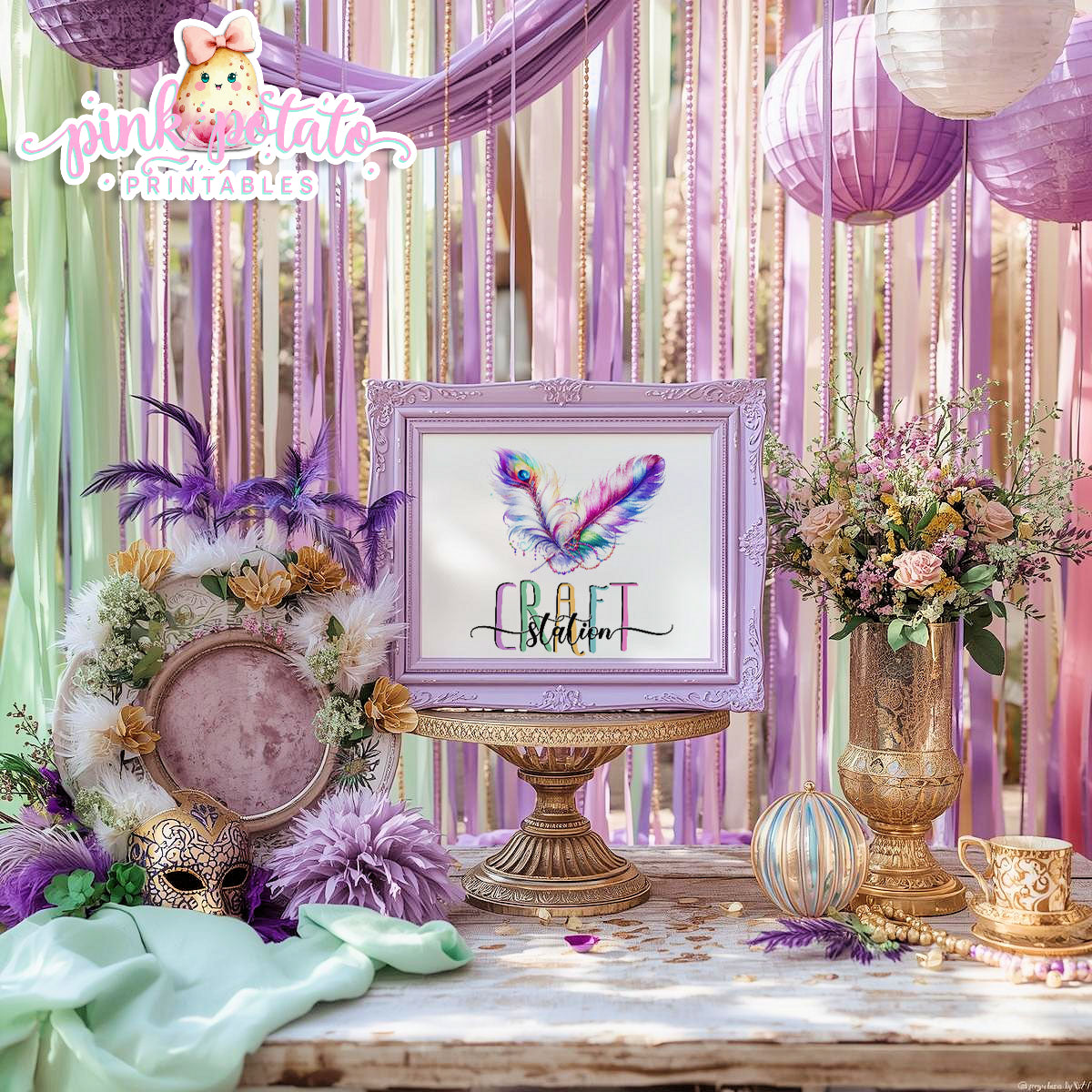 Mardi Gras-Party Signs-Craft Signs-Make Your Own Masks Sign-Mardi Gras Theme-Fat Tuesday-Party Printable-Digital-INSTANT DOWNLOAD