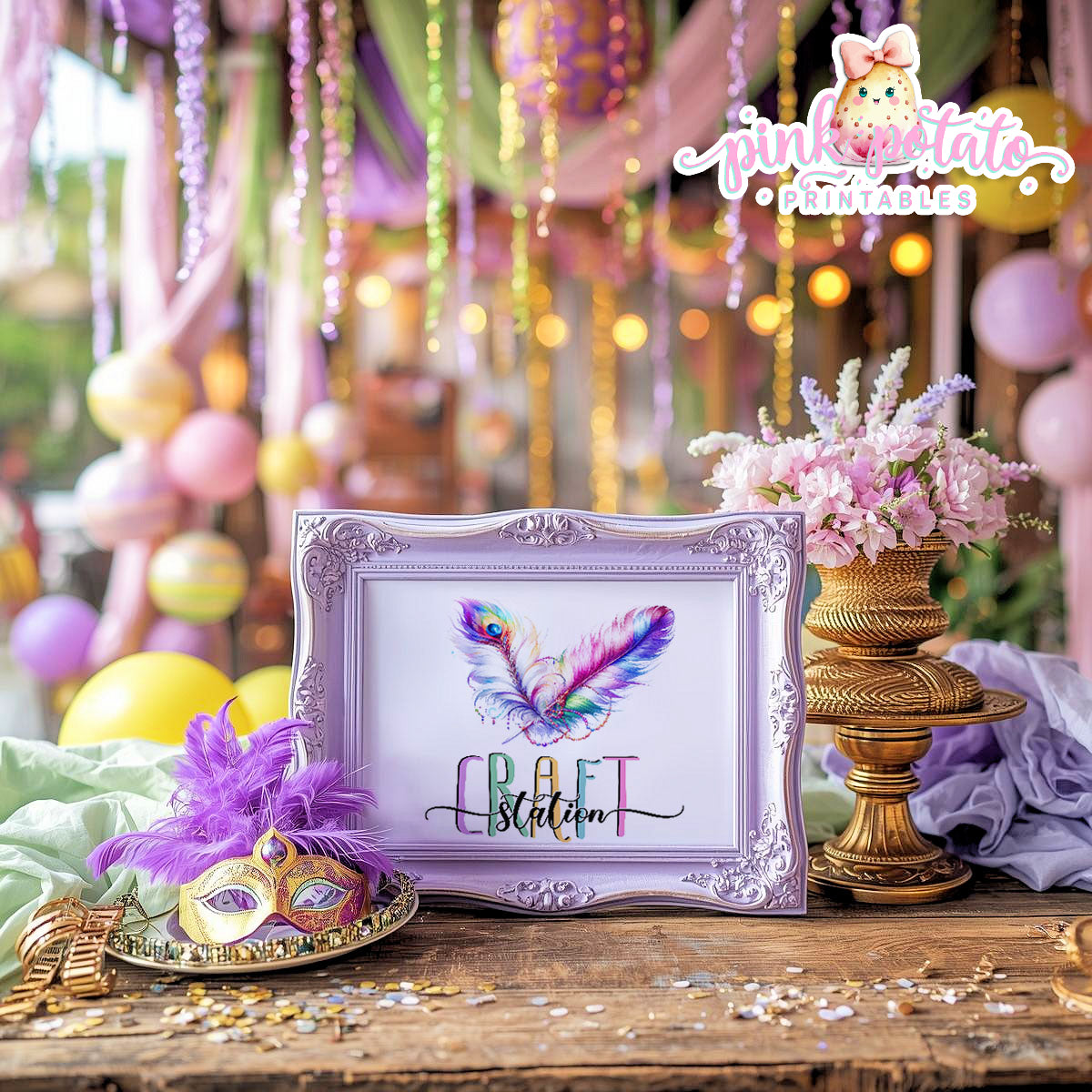 Mardi Gras-Party Signs-Craft Signs-Make Your Own Masks Sign-Mardi Gras Theme-Fat Tuesday-Party Printable-Digital-INSTANT DOWNLOAD