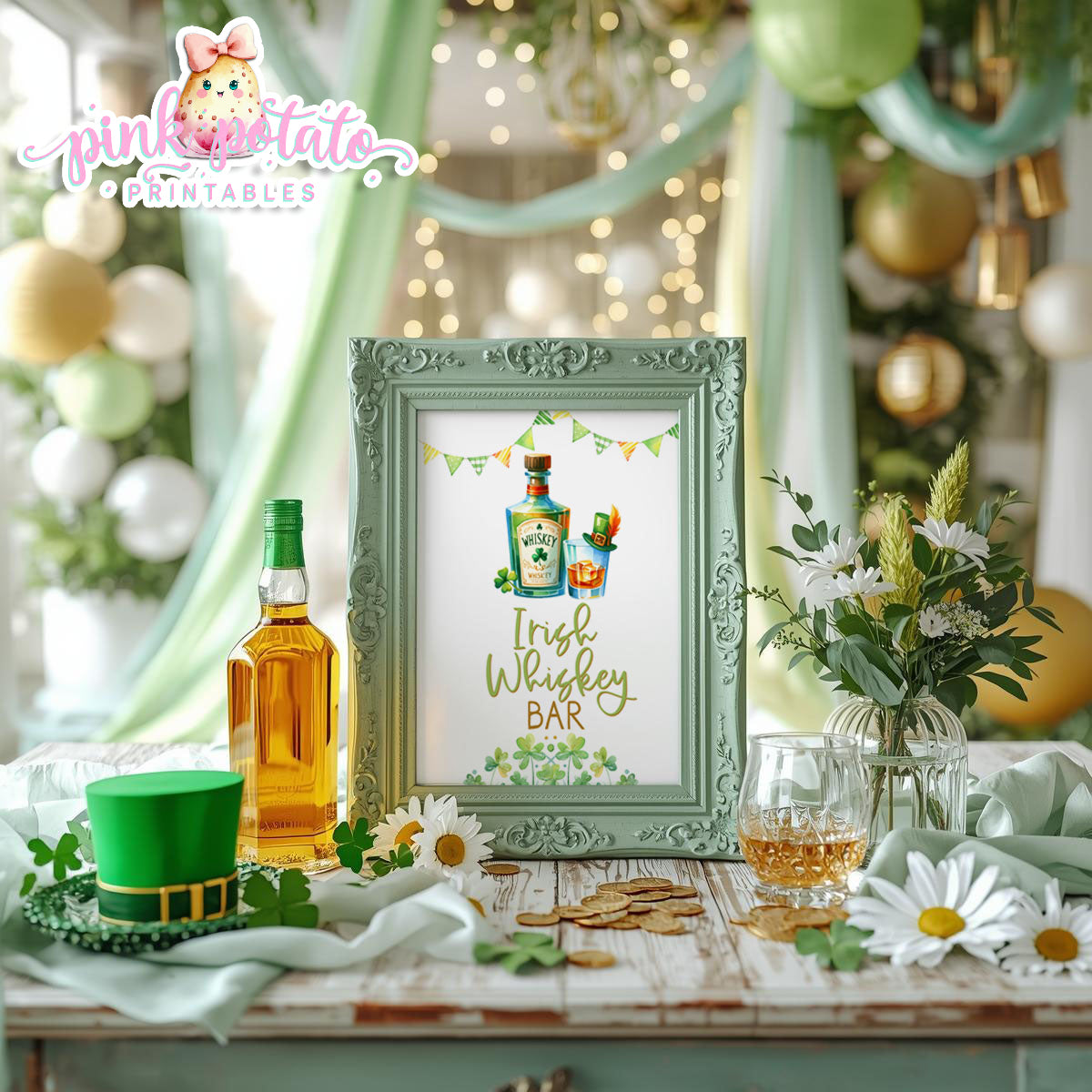 St. Paddy's Day-Irish Whiskey Bar Sign-St. Patrick's Day Theme-Party Printable-Digital-INSTANT DOWNLOAD
