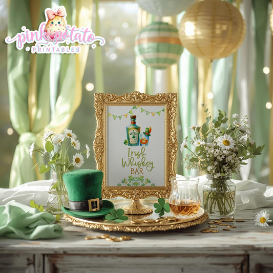 St. Paddy's Day-Irish Whiskey Bar Sign-St. Patrick's Day Theme-Party Printable-Digital-INSTANT DOWNLOAD