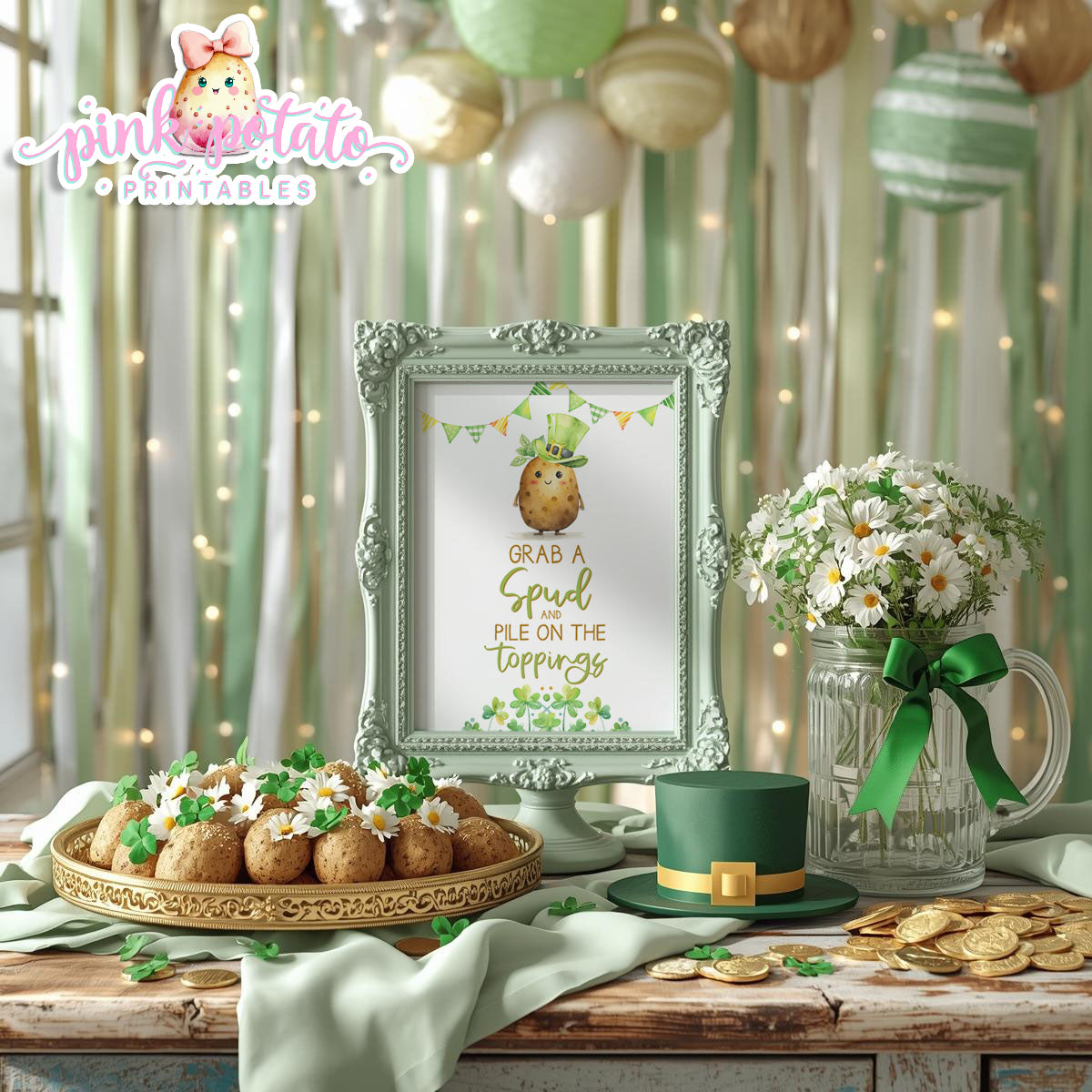 St. Paddy's Day-Grab a Spud Sign-Baked Potato Bar Sign-St. Patrick's Day Theme-Party Printable-Digital-INSTANT DOWNLOAD