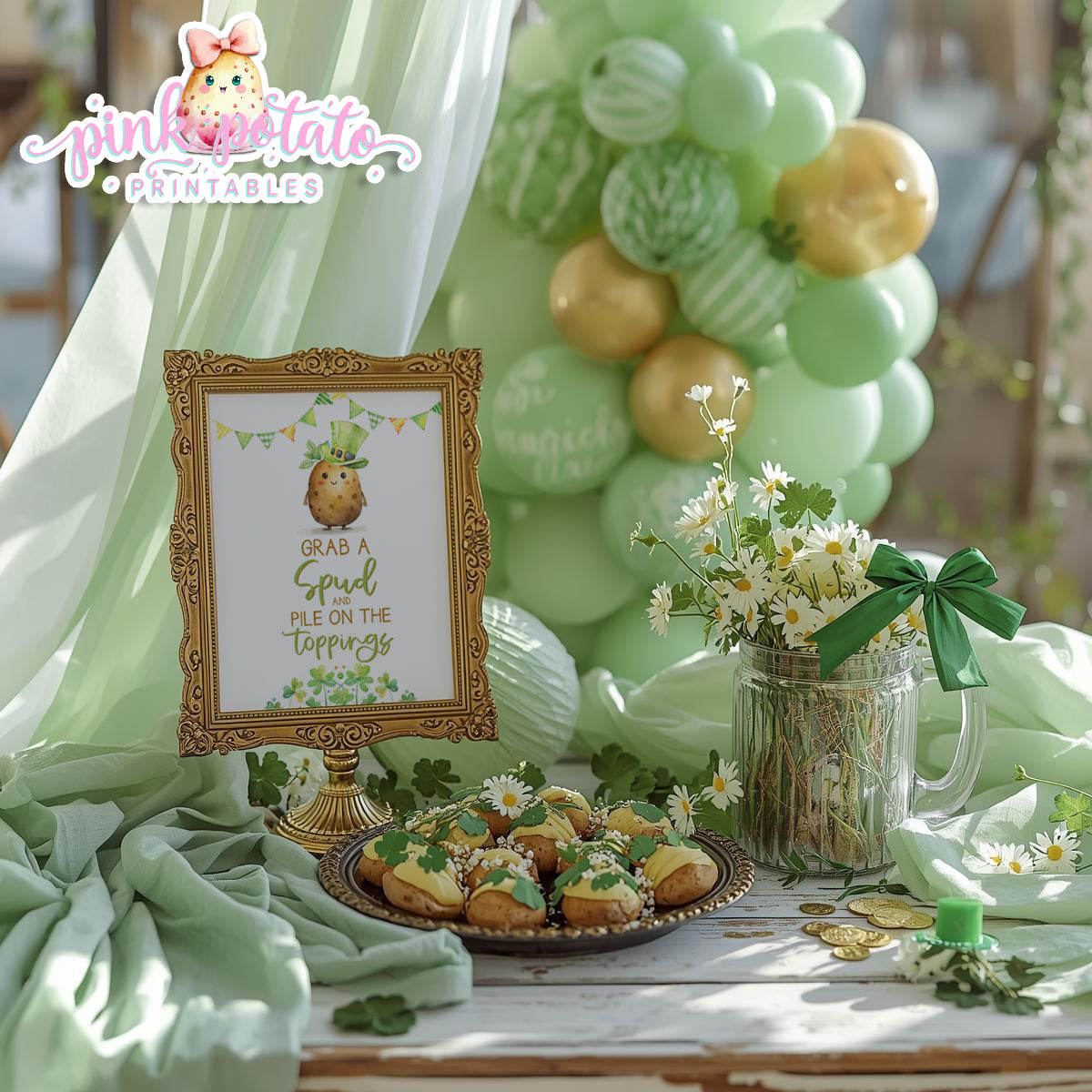 St. Paddy's Day-Grab a Spud Sign-Baked Potato Bar Sign-St. Patrick's Day Theme-Party Printable-Digital-INSTANT DOWNLOAD