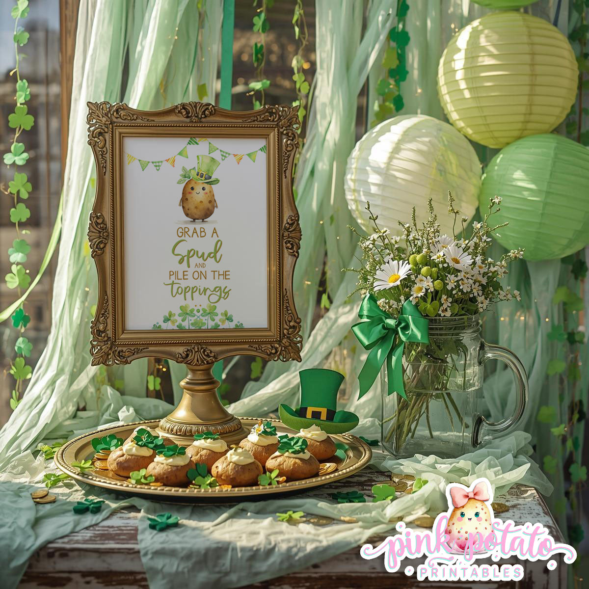 St. Paddy's Day-Grab a Spud Sign-Baked Potato Bar Sign-St. Patrick's Day Theme-Party Printable-Digital-INSTANT DOWNLOAD