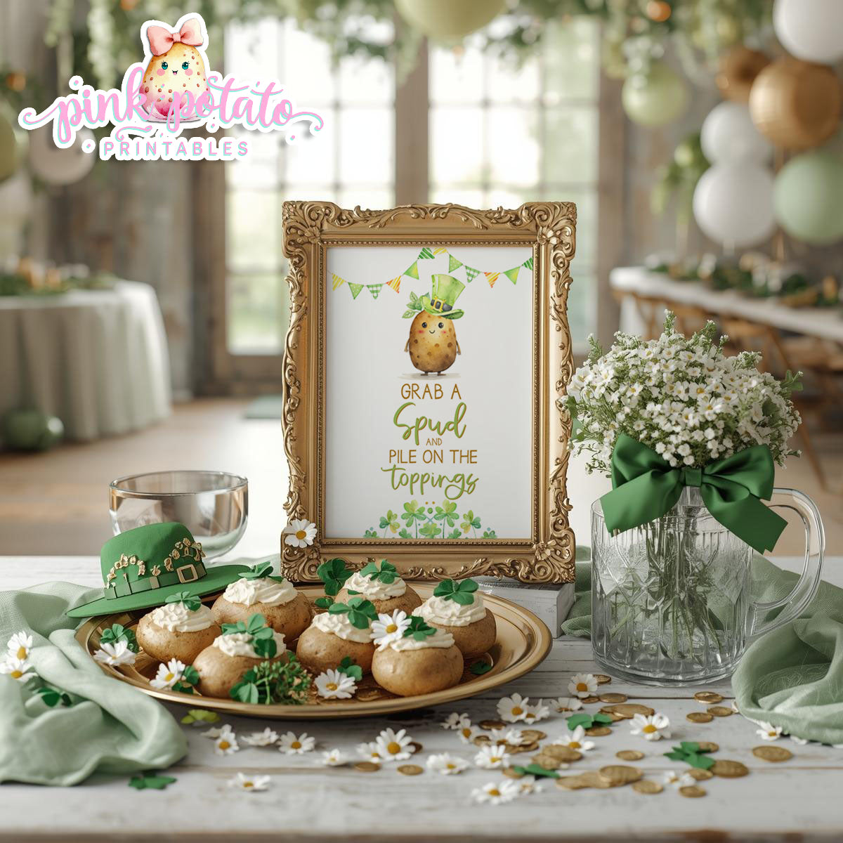 St. Paddy's Day-Grab a Spud Sign-Baked Potato Bar Sign-St. Patrick's Day Theme-Party Printable-Digital-INSTANT DOWNLOAD