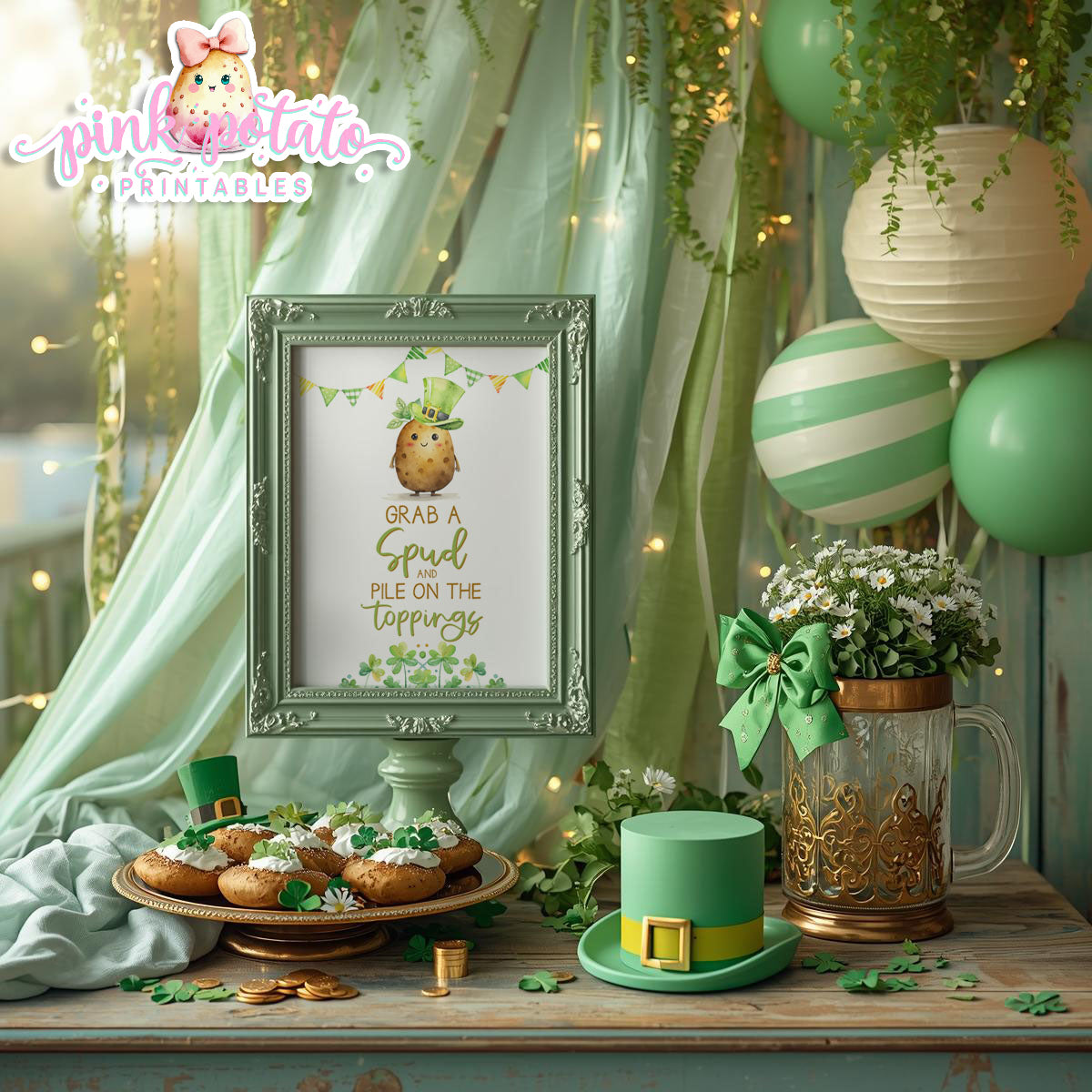 St. Paddy's Day-Grab a Spud Sign-Baked Potato Bar Sign-St. Patrick's Day Theme-Party Printable-Digital-INSTANT DOWNLOAD