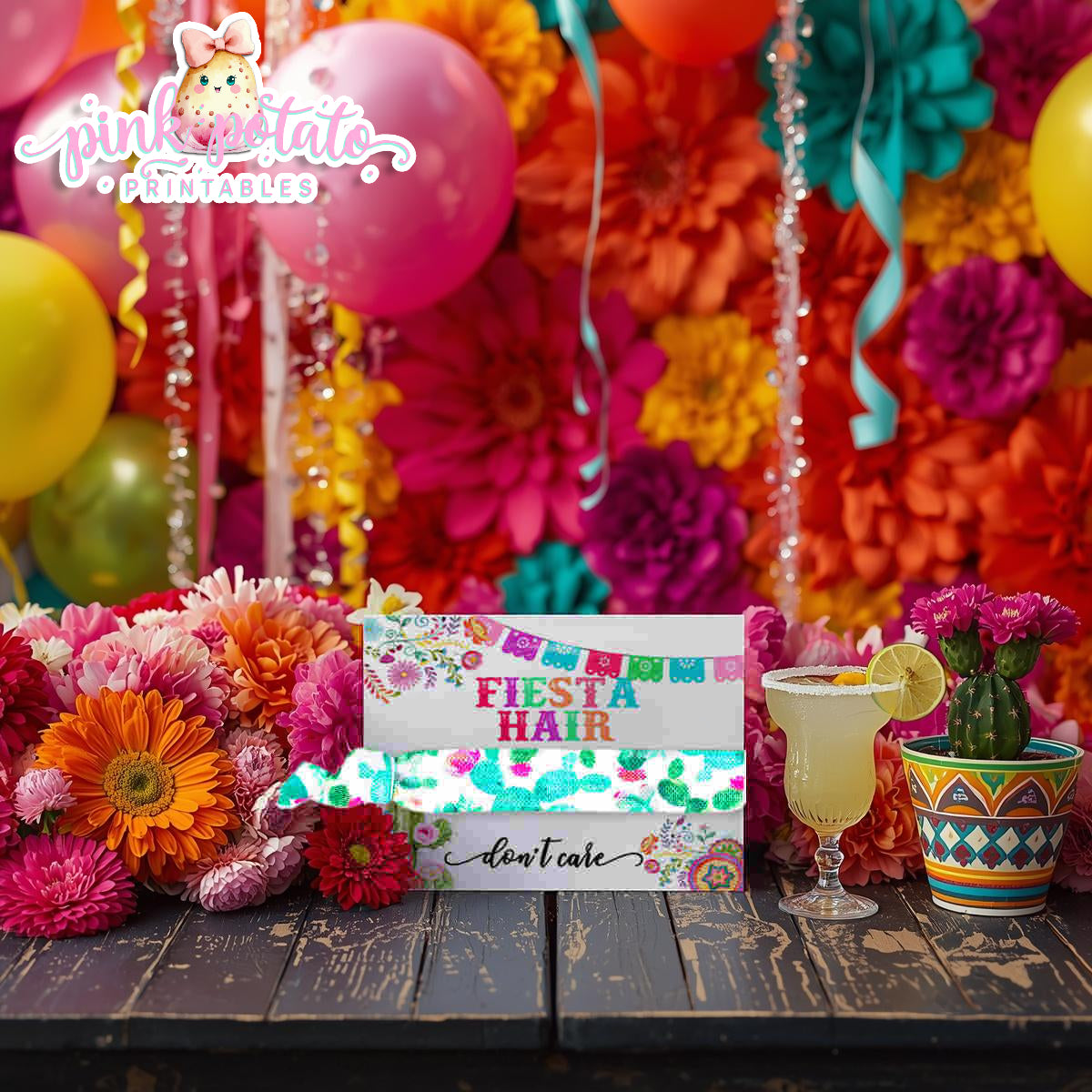 Fiesta-HAIR TIE CARD-Fiesta Hair Don't Care-Hair Tie Holder-Hair Elastic Party Favor-Cinco De Mayo-Taco Tuesday-Margarita Monday-INSTANT DOWNLOAD