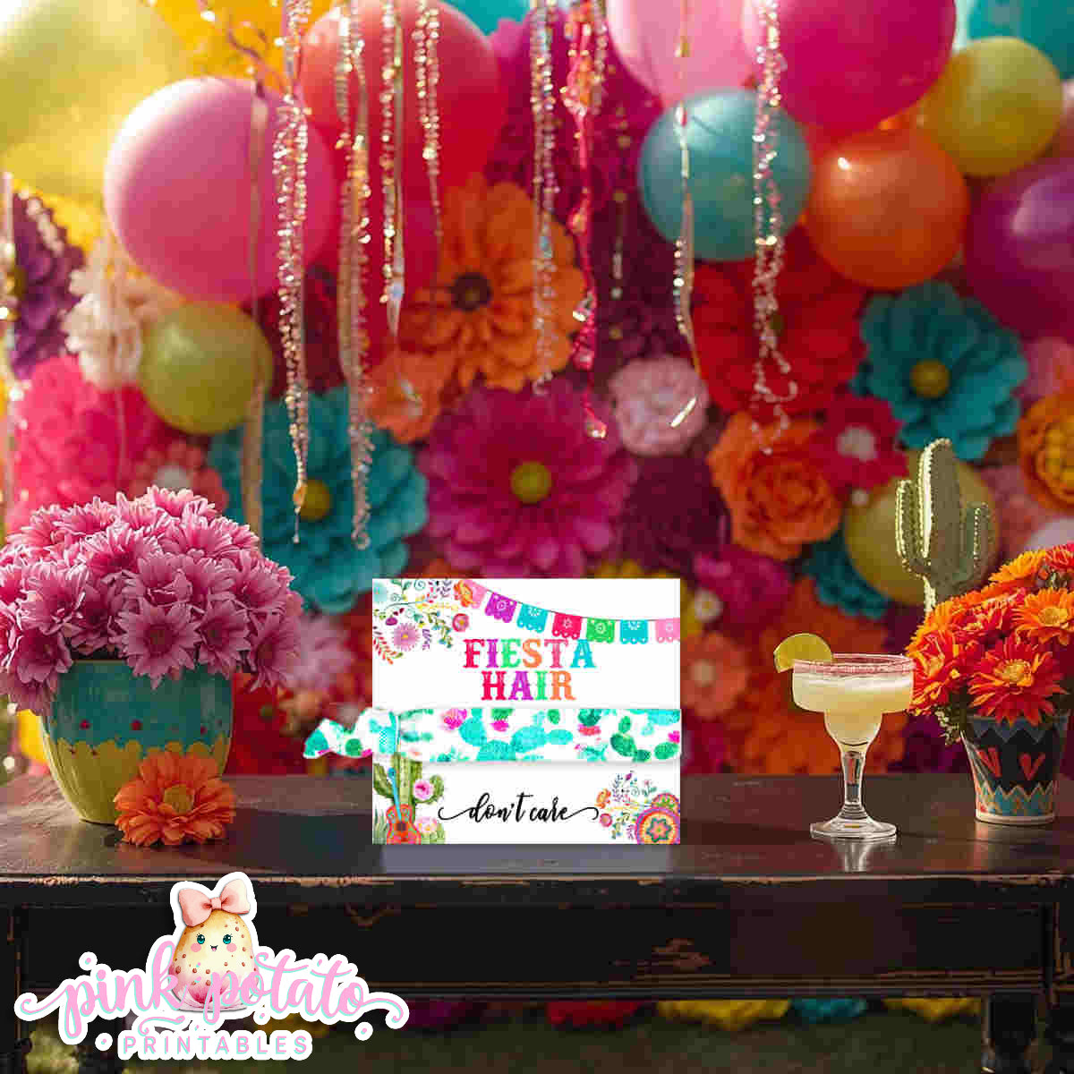 Fiesta-HAIR TIE CARD-Fiesta Hair Don't Care-Hair Tie Holder-Hair Elastic Party Favor-Cinco De Mayo-Taco Tuesday-Margarita Monday-INSTANT DOWNLOAD