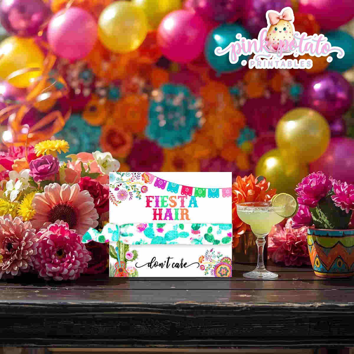 Fiesta-HAIR TIE CARD-Fiesta Hair Don't Care-Hair Tie Holder-Hair Elastic Party Favor-Cinco De Mayo-Taco Tuesday-Margarita Monday-INSTANT DOWNLOAD