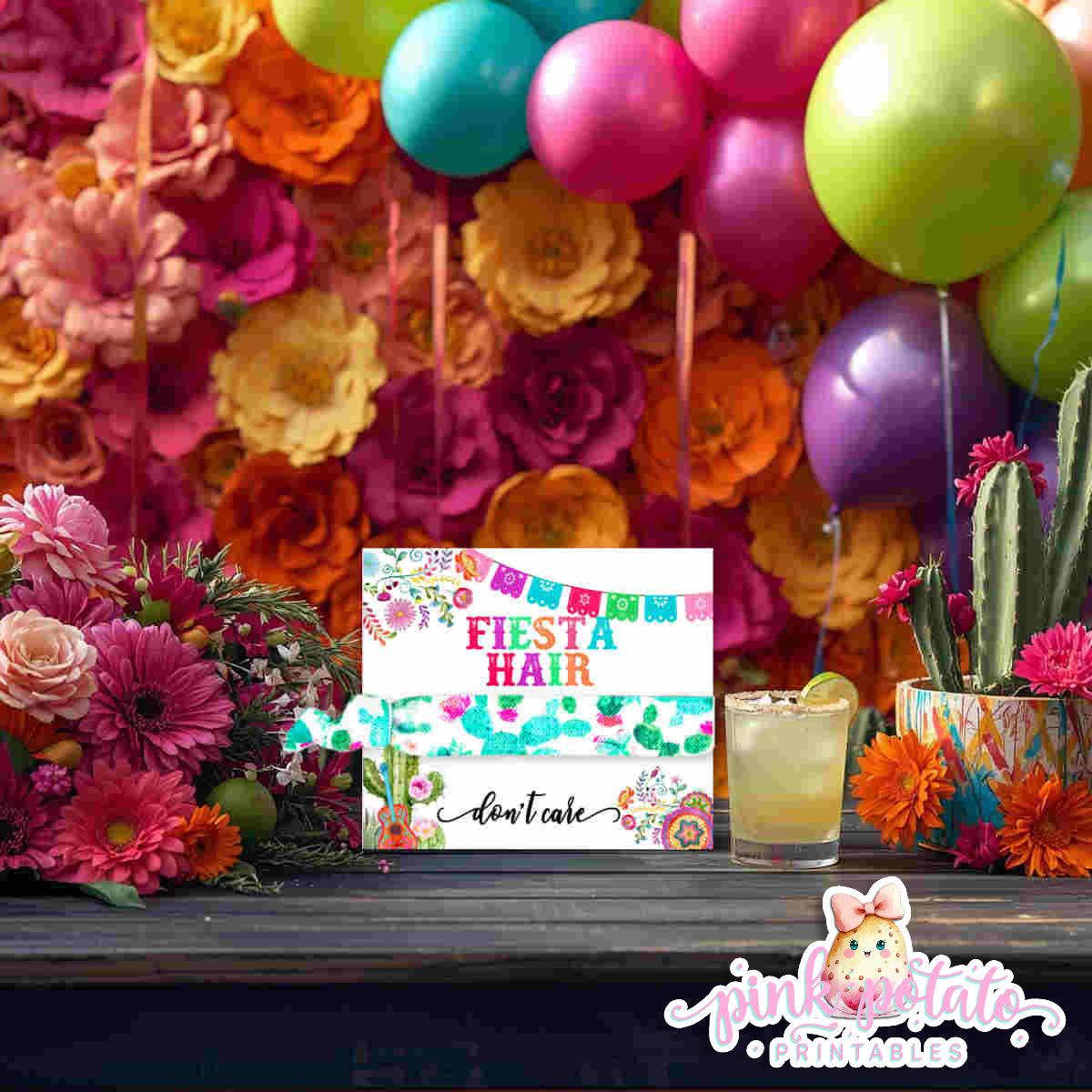 Fiesta-HAIR TIE CARD-Fiesta Hair Don't Care-Hair Tie Holder-Hair Elastic Party Favor-Cinco De Mayo-Taco Tuesday-Margarita Monday-INSTANT DOWNLOAD