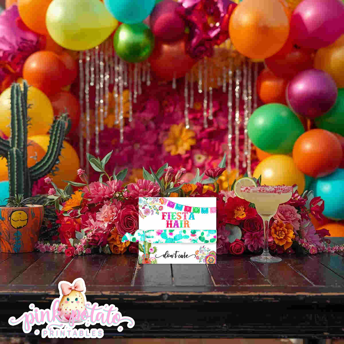 Fiesta-HAIR TIE CARD-Fiesta Hair Don't Care-Hair Tie Holder-Hair Elastic Party Favor-Cinco De Mayo-Taco Tuesday-Margarita Monday-INSTANT DOWNLOAD