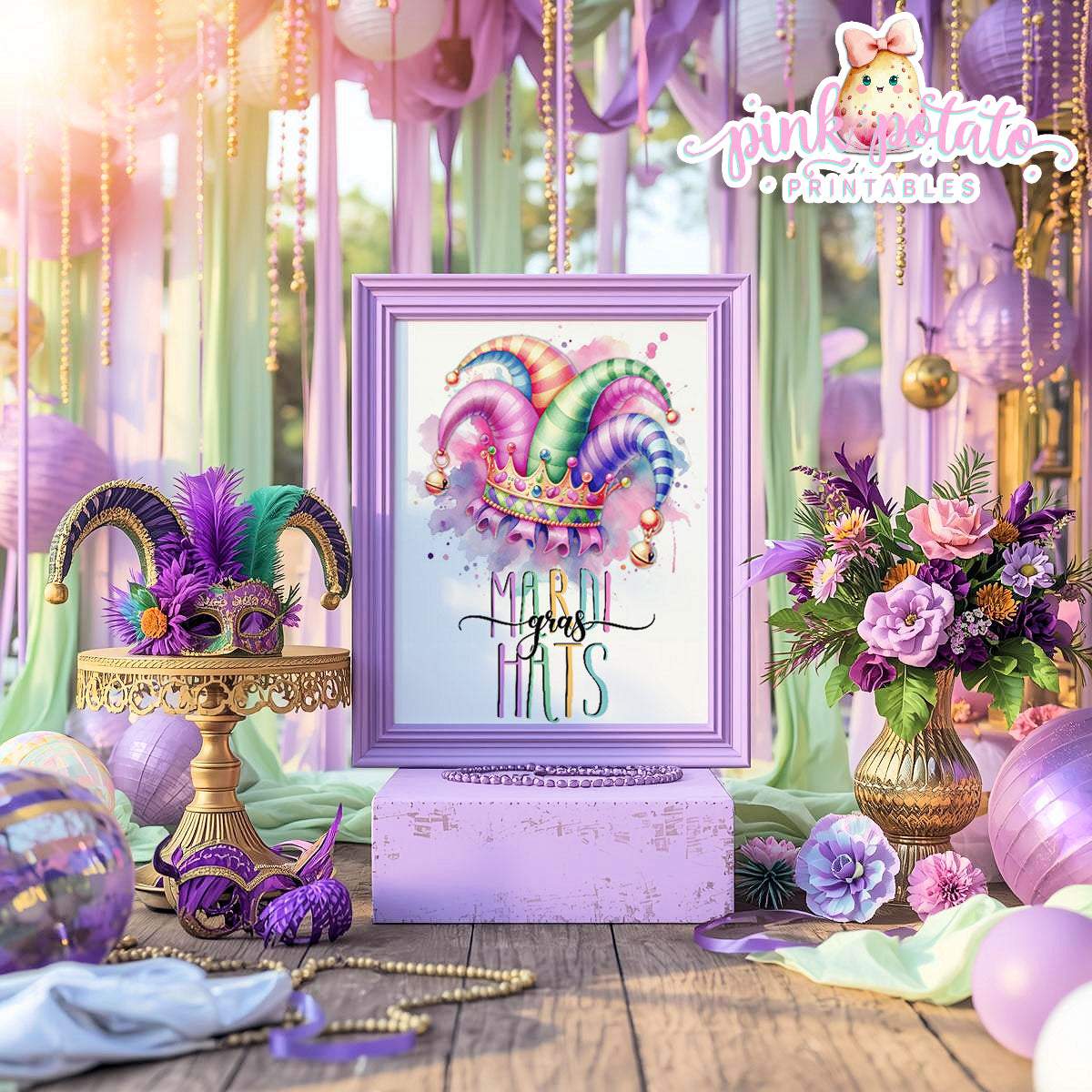 Mardi Gras-Party Signs-Mardi Gras Masks Sign-Mardi Gras Hats Sign-Mardi Gras Theme-Fat Tuesday-Party Printable-Digital-INSTANT DOWNLOAD
