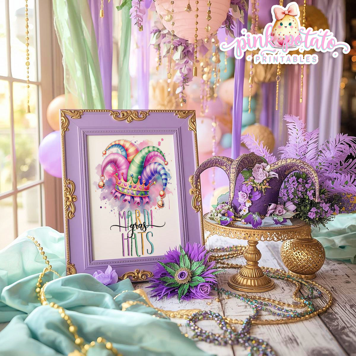 Mardi Gras-Party Signs-Mardi Gras Masks Sign-Mardi Gras Hats Sign-Mardi Gras Theme-Fat Tuesday-Party Printable-Digital-INSTANT DOWNLOAD