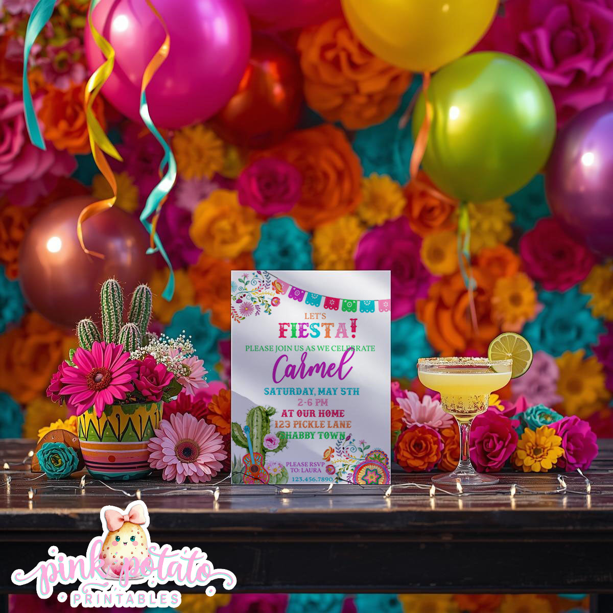 Fiesta-INVITATIONS-Editable in Corjl-Cinco De Mayo Invite-Taco Tuesday-Margarita Monday-INSTANT DOWNLOAD