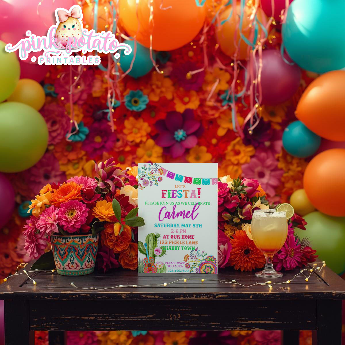 Fiesta-INVITATIONS-Editable in Corjl-Cinco De Mayo Invite-Taco Tuesday-Margarita Monday-INSTANT DOWNLOAD