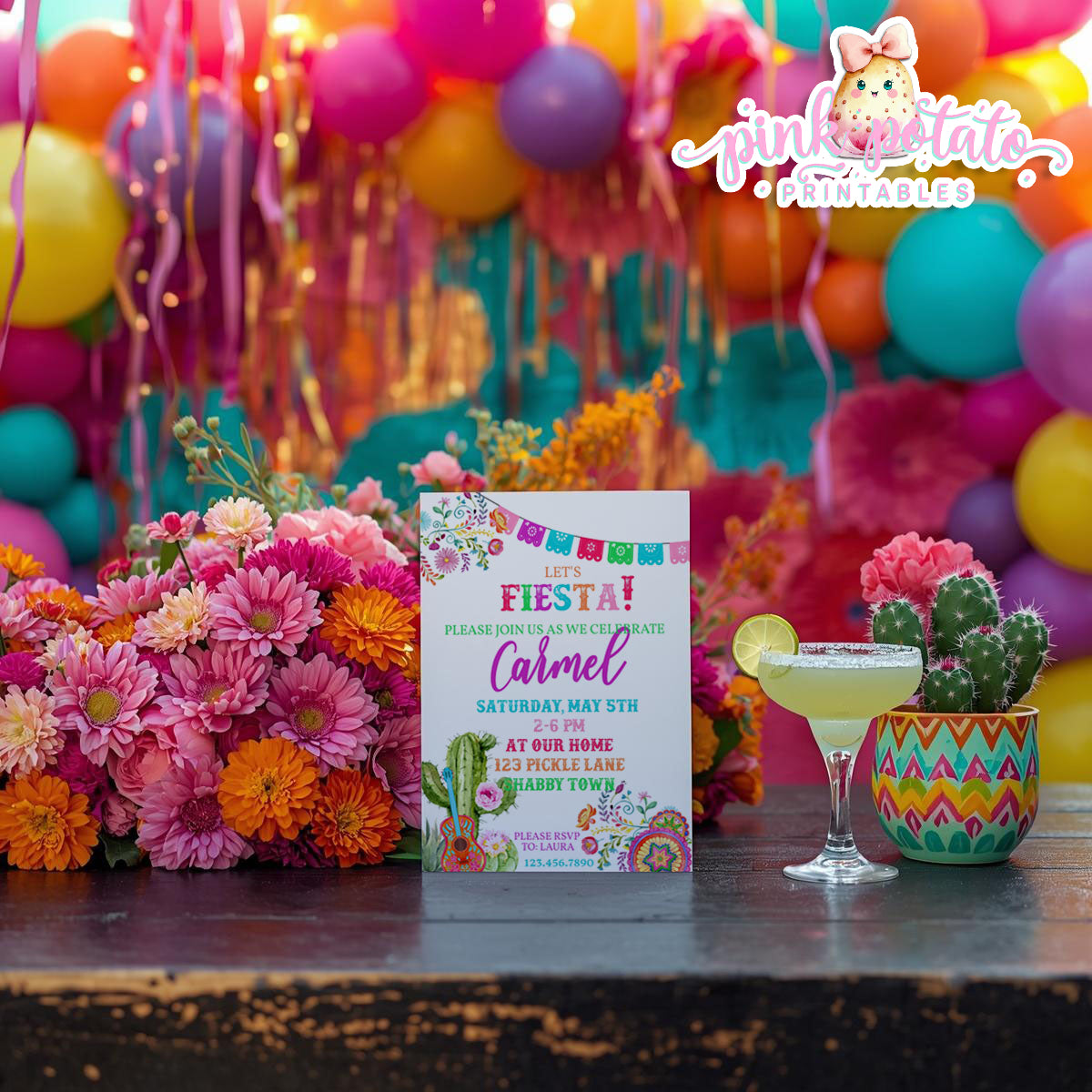 Fiesta-INVITATIONS-Editable in Corjl-Cinco De Mayo Invite-Taco Tuesday-Margarita Monday-INSTANT DOWNLOAD